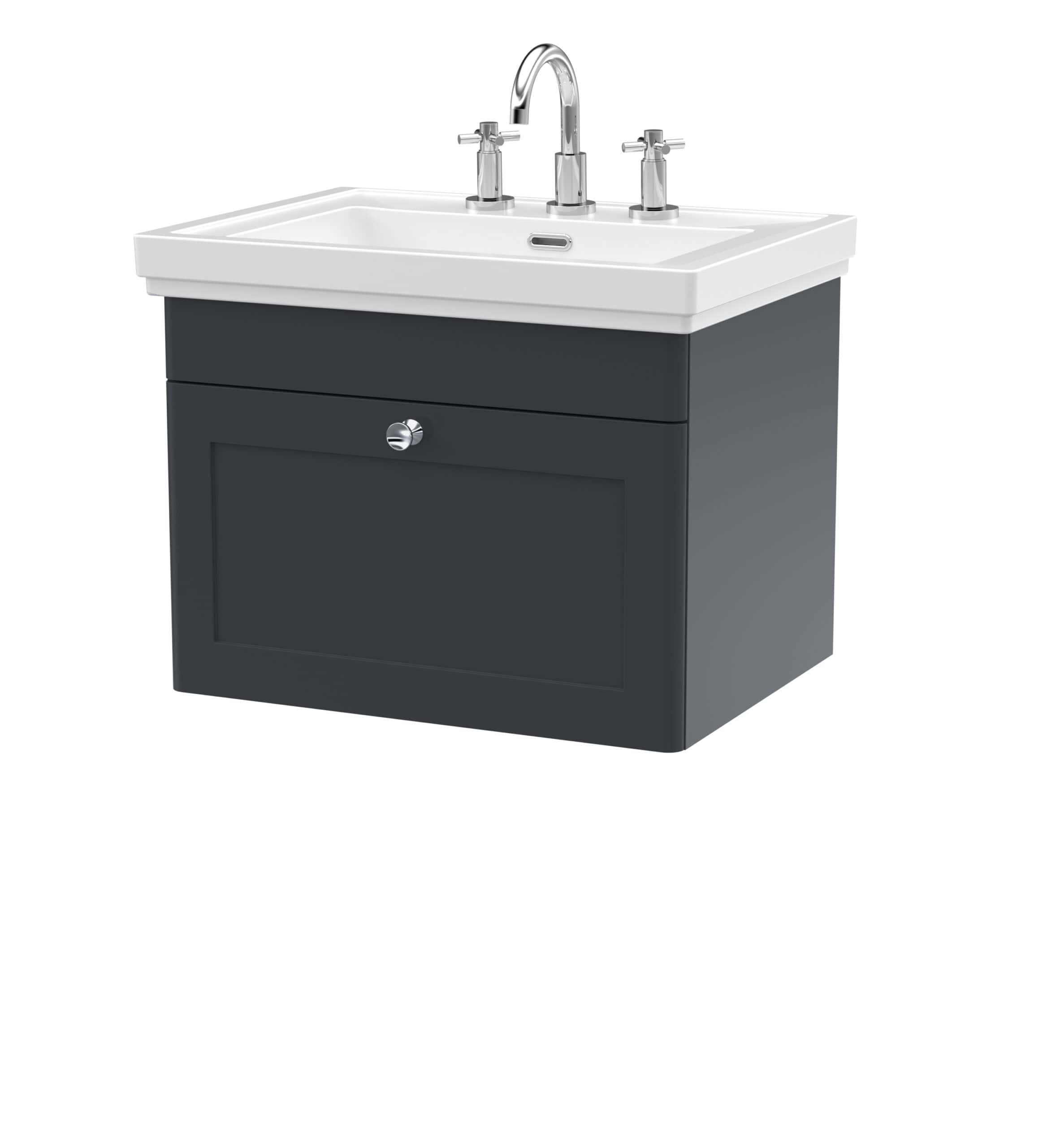 Contemporary bathroom vanity with ceramic sink, chrome tap, and storage cabinet, ideal for modern bathroom design.