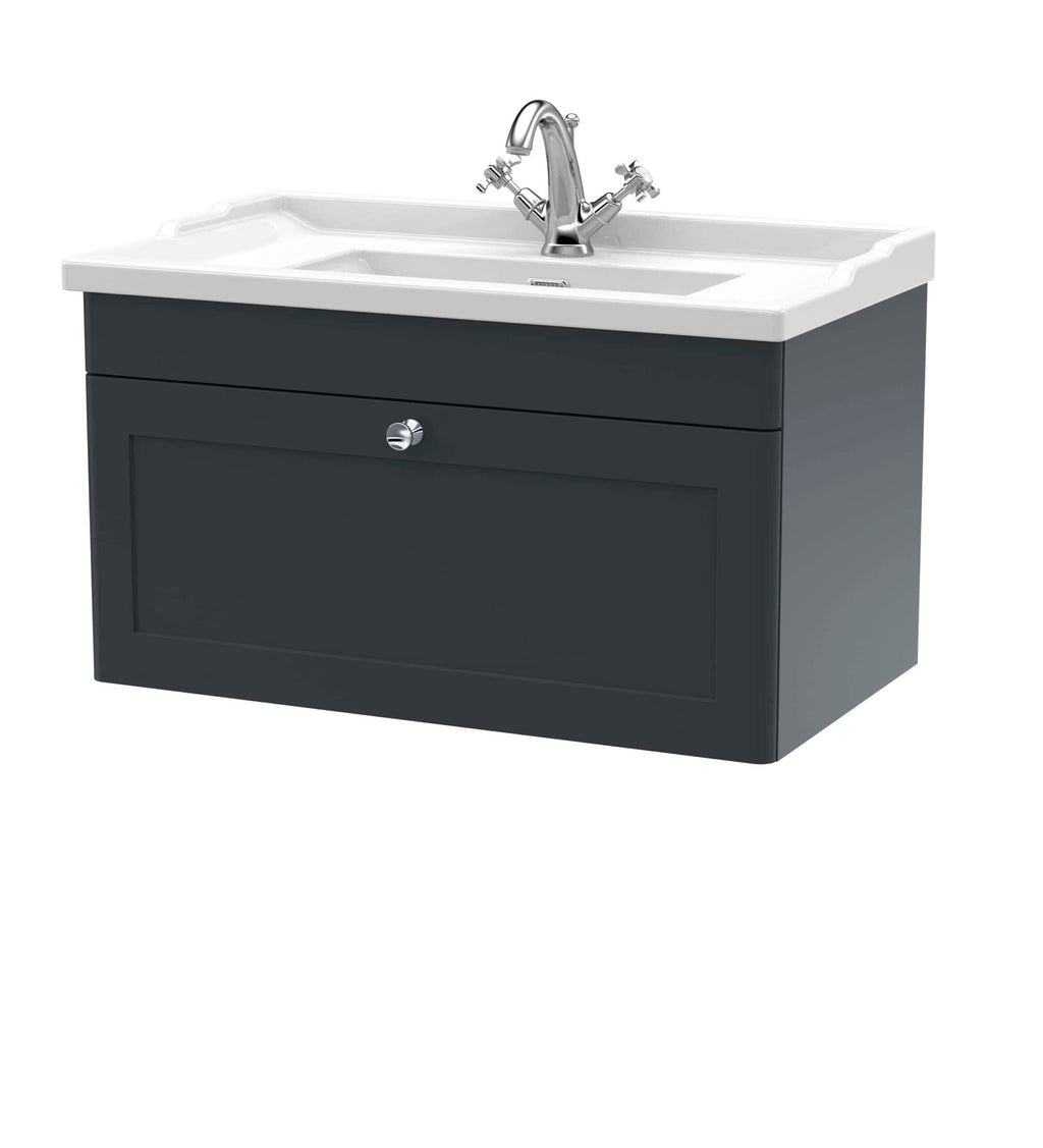 Shower vanity unit with integrated sink and chrome tap, ideal for modern bathroom designs. Stylish grey cabinet with storage drawer for toiletries, combining practicality and aesthetics.