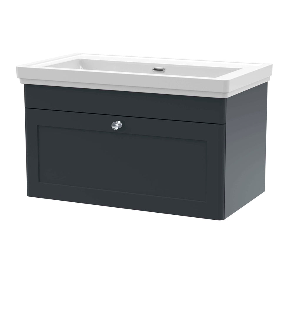 Modern bathroom vanity unit with integrated sink, perfect for contemporary bathroom designs and fittings. Durable grey finish, suitable for bathroom furniture and bespoke bathroom installations.