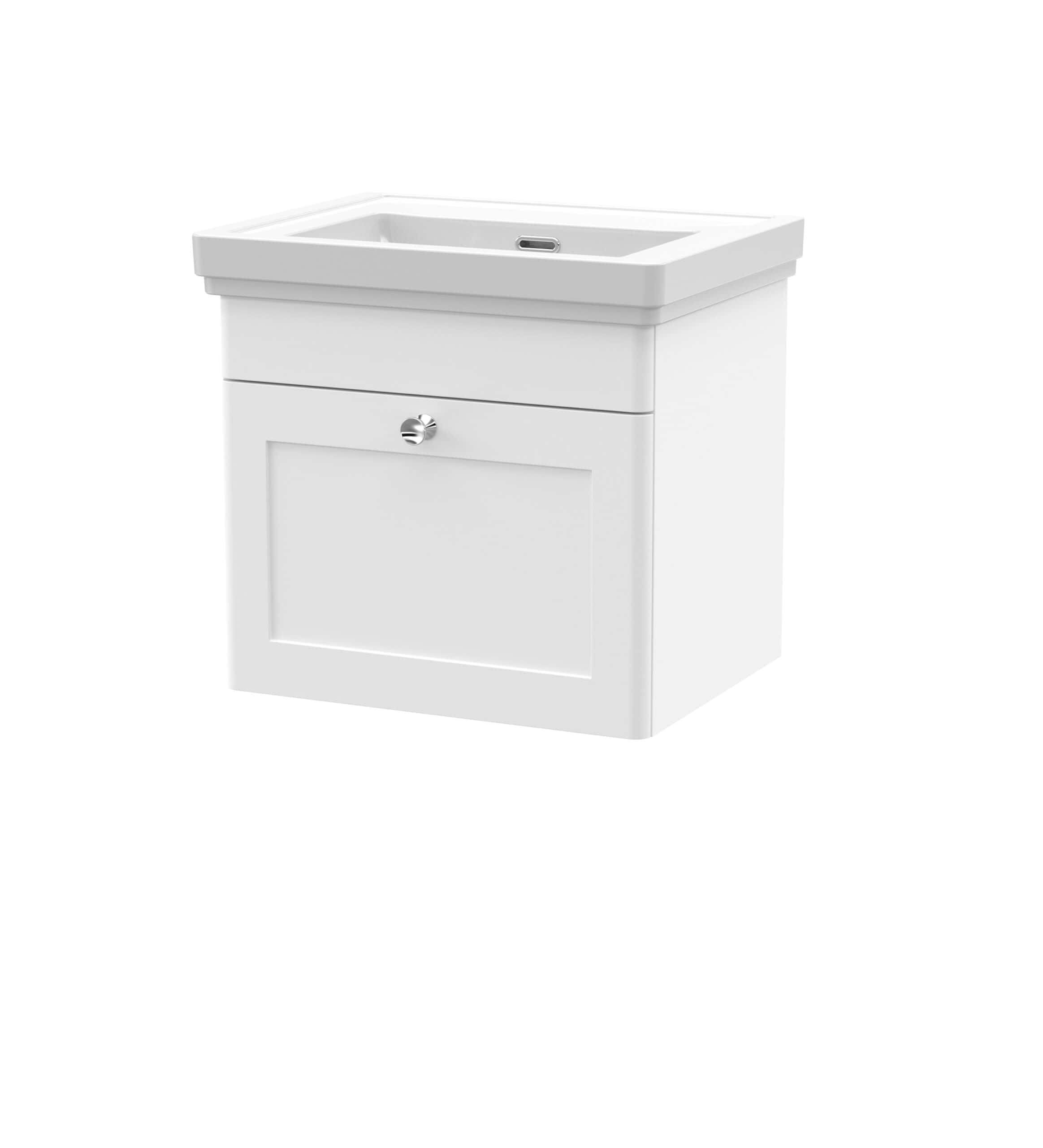 Modern white bathroom vanity with integrated sink and storage cabinet, ideal for contemporary bathroom decor, featuring sleek design and durable materials.