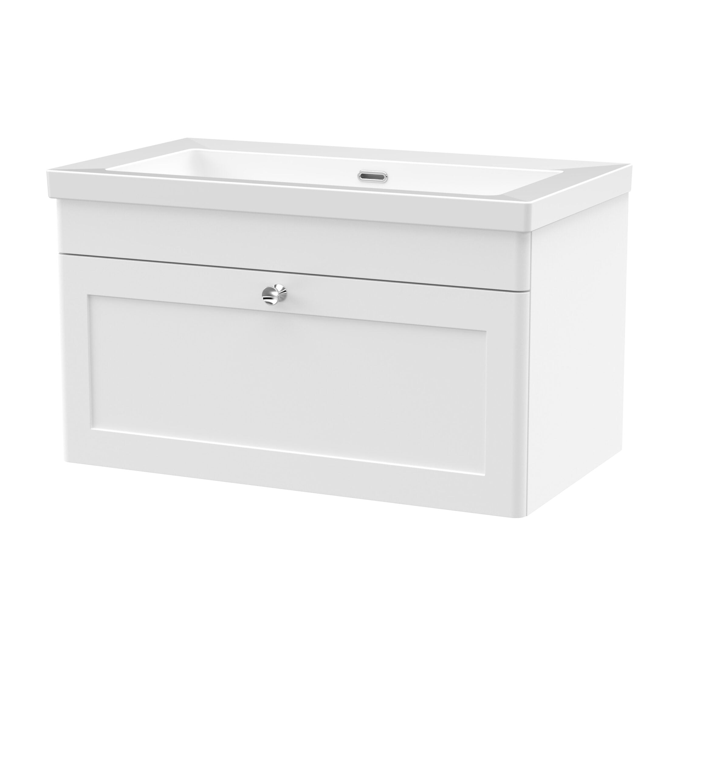 Elegant white bathroom vanity with integrated sink, ideal for modern bathrooms and storage solutions. Durable design, sleek finish, perfect for creating a clean and stylish space.