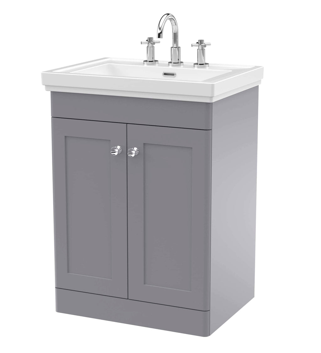 Black sink unit with chrome taps and a grey bathroom cabinet, perfect for modern bathroom installations. High-quality bathroom vanity unit designed for stylish and functional bathroom storage.