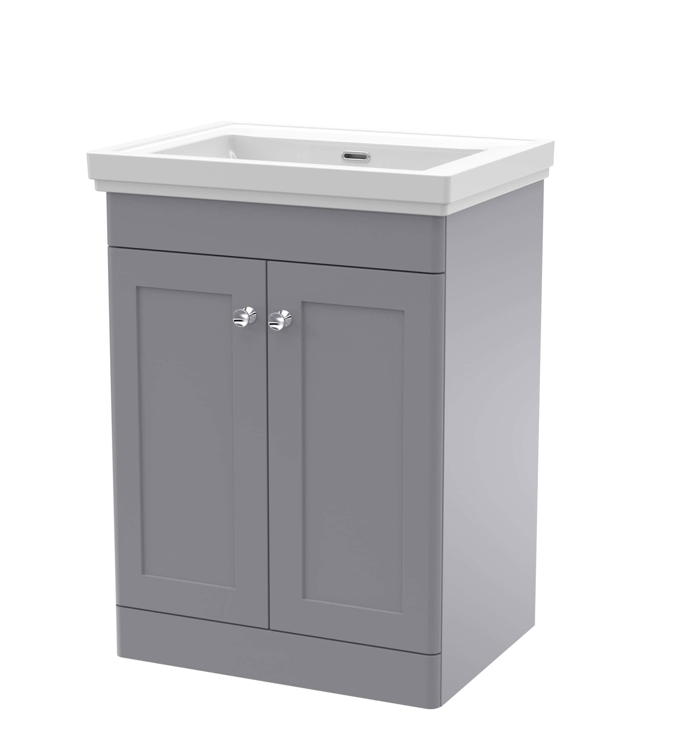 Modern grey bathroom vanity with white ceramic sink, perfect for contemporary bathroom renovation projects. Stylish and functional bathroom furniture for optimal space use.