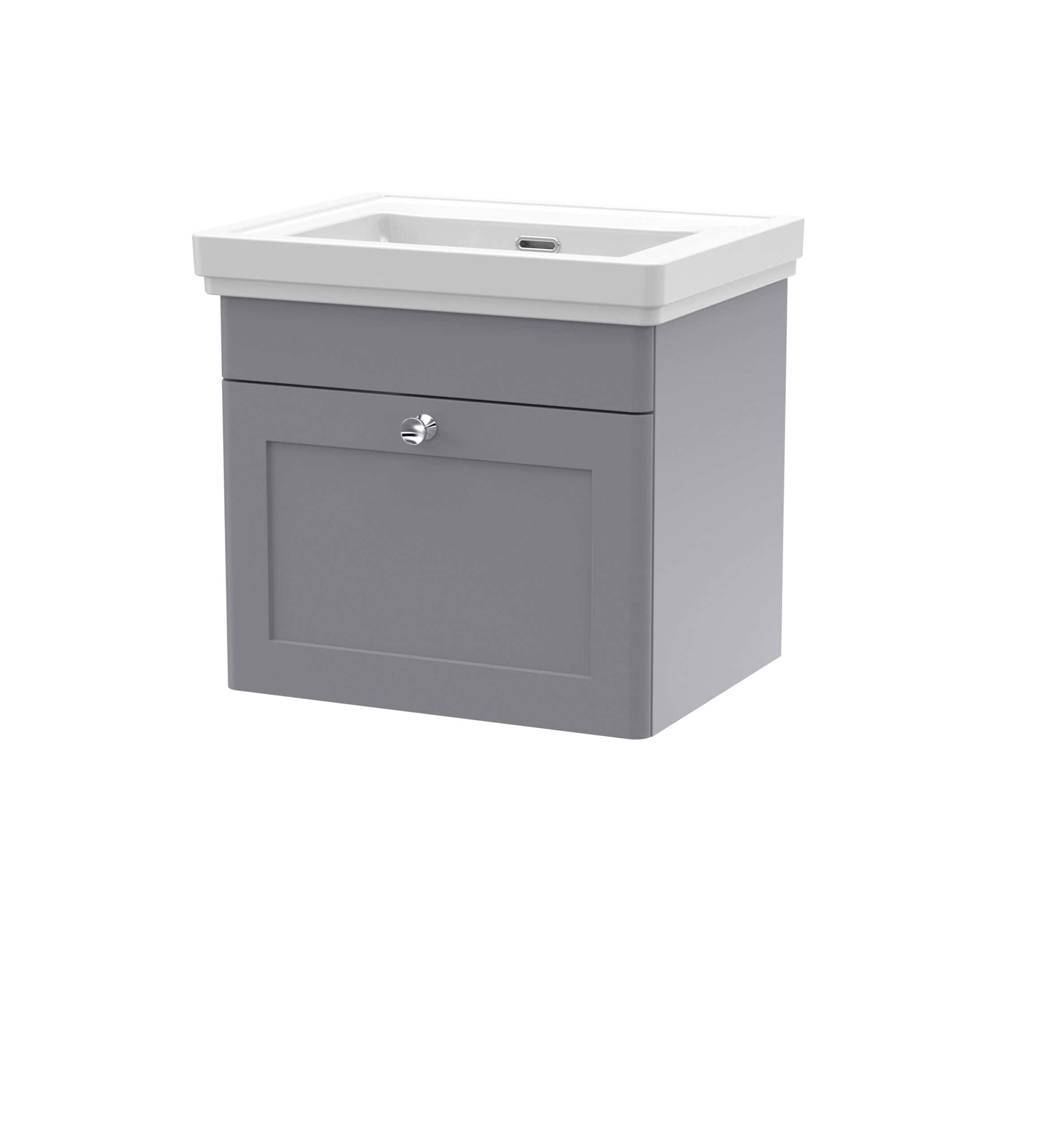 Mirror bathroom vanity unit with integrated sink, grey finish, modern storage solution for efficient bathroom organisation, stylish design.