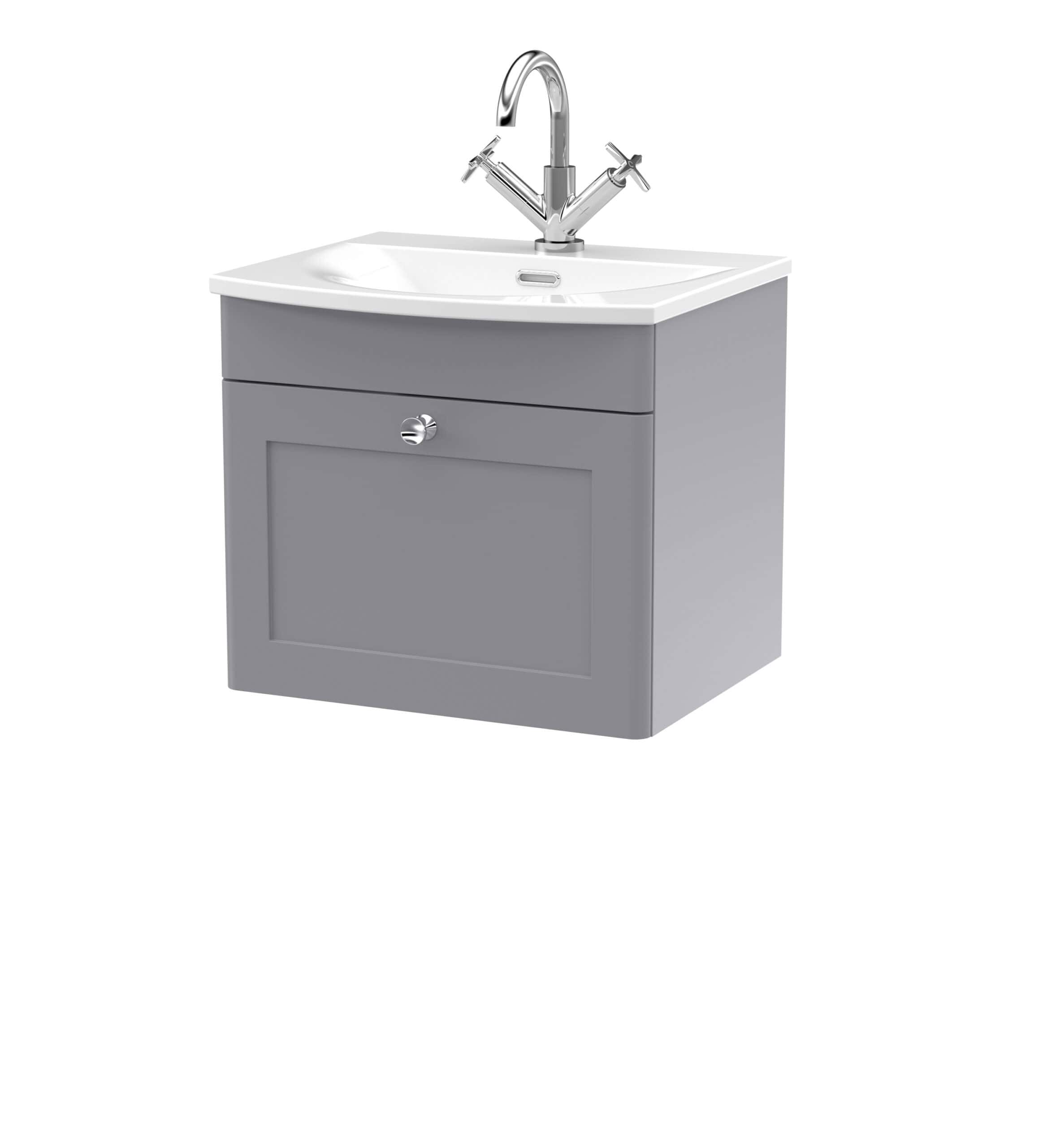 Bathroom vanity unit with integrated sink and modern chrome tap, ideal for stylish bathroom upgrades. Perfect for small and contemporary bathroom designs, offering practical storage solutions.
