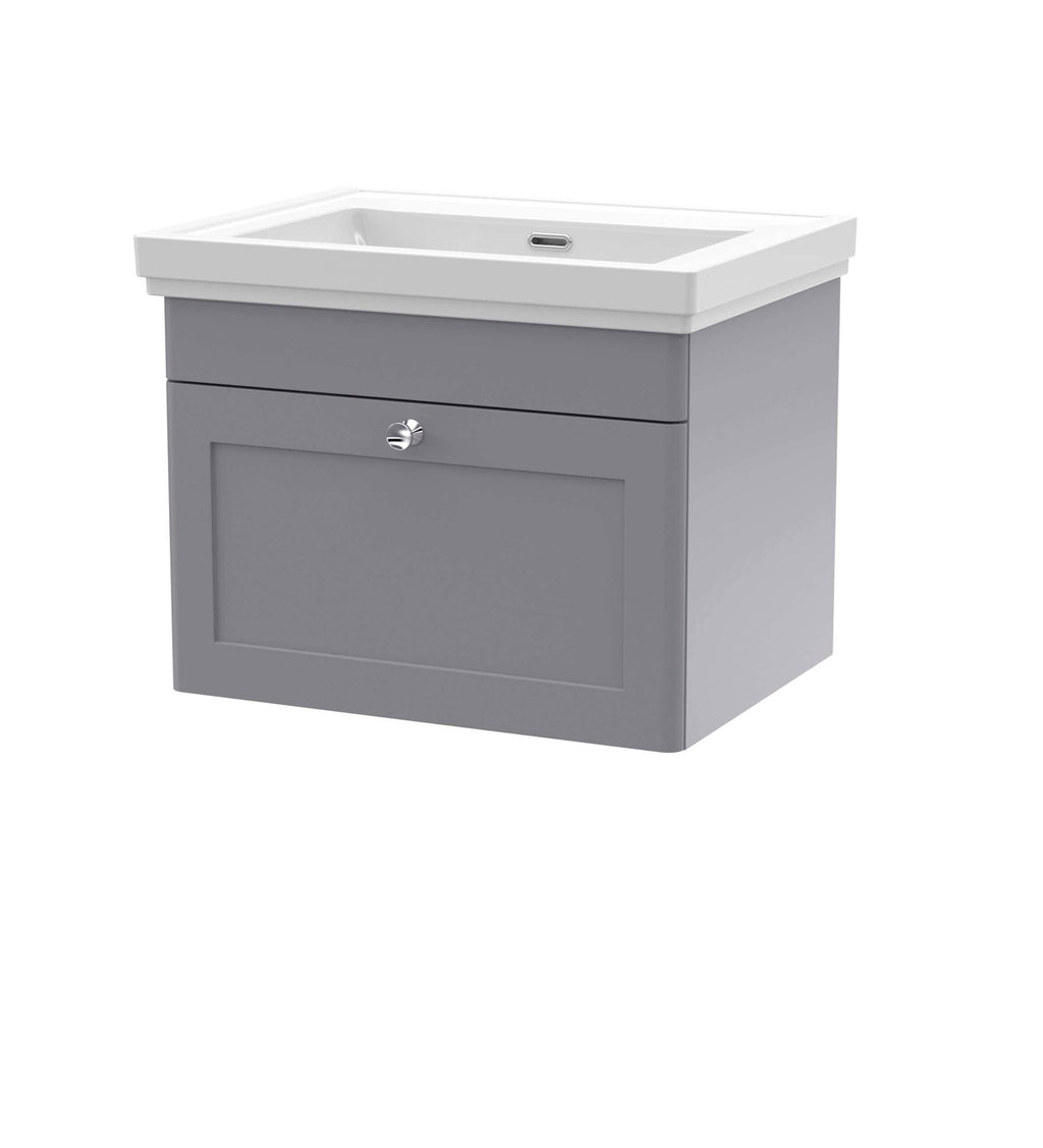 Modern grey bathroom vanity with integrated sink and storage cabinet for stylish and functional bathroom renovation.