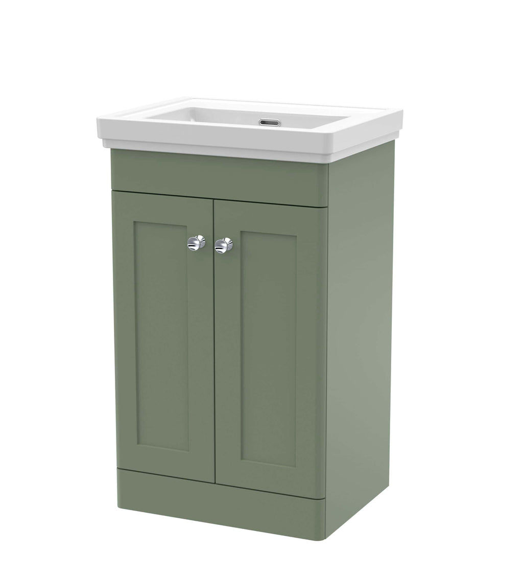 Modern grey bathroom vanity unit with integrated white ceramic wash basin, designed for stylish and functional bathroom storage solutions.