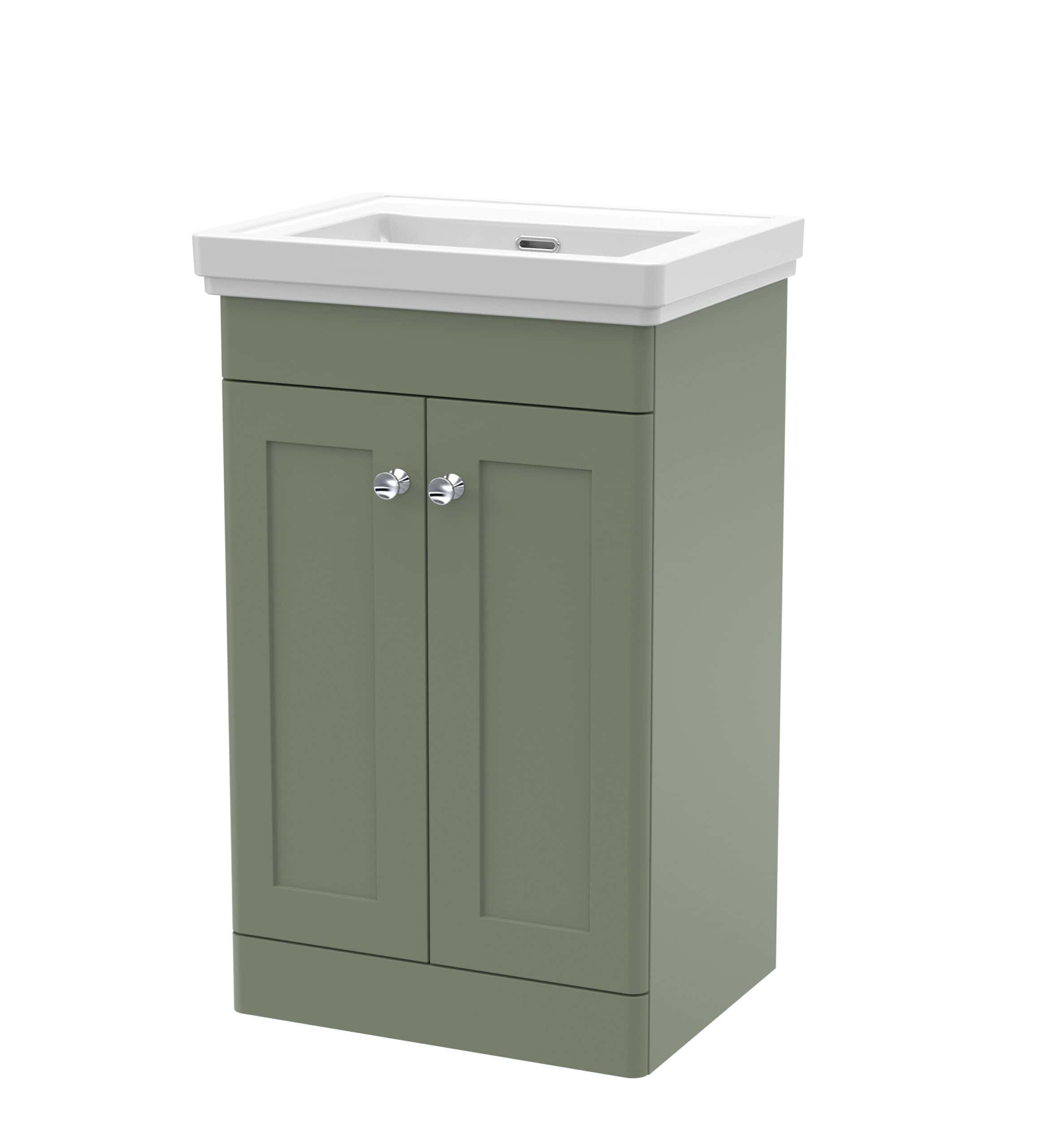 Modern grey bathroom vanity unit with integrated white ceramic wash basin, designed for stylish and functional bathroom storage solutions.