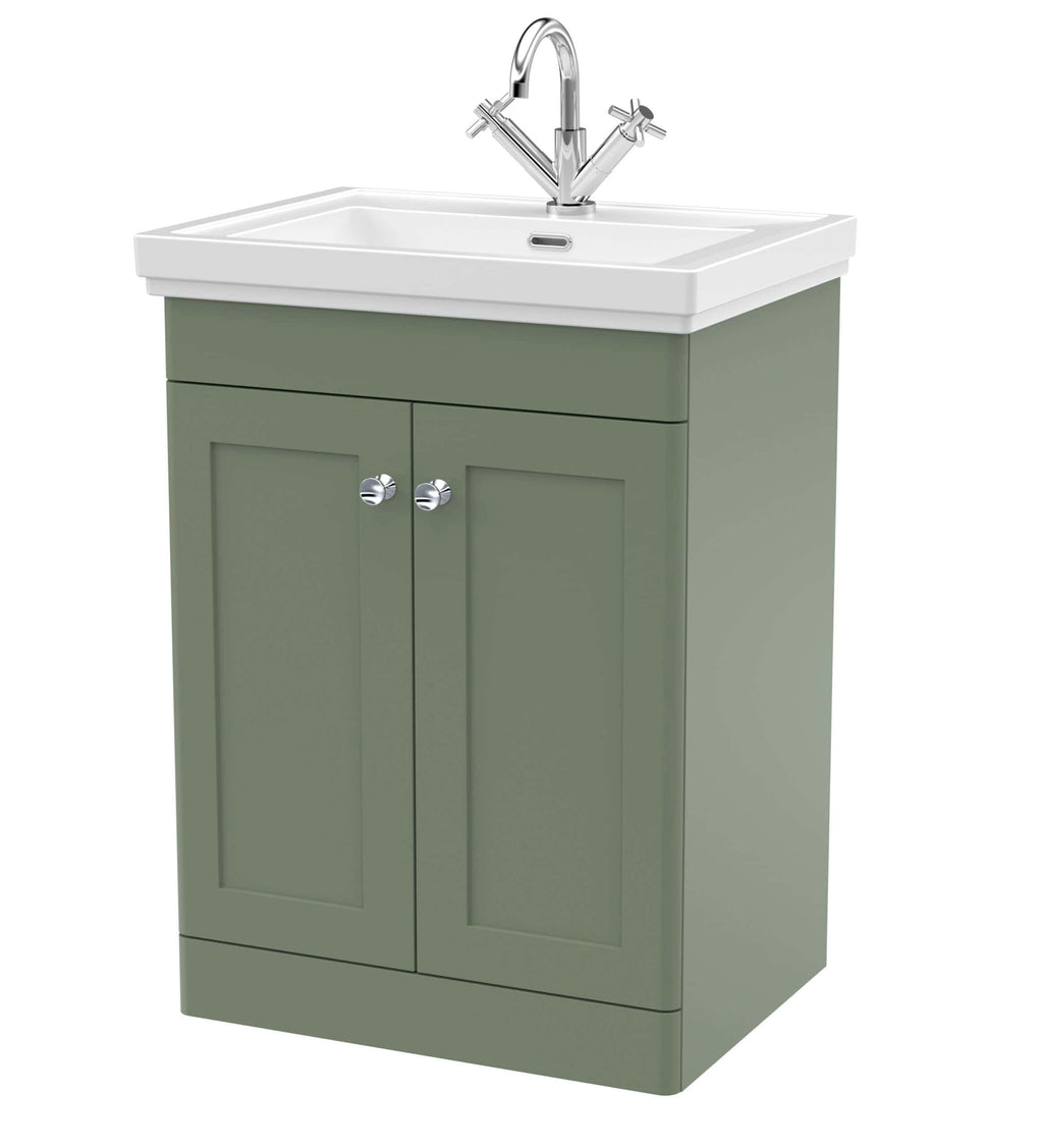 Modern bathroom vanity unit with integrated sink, stylish chrome taps, and storage cupboards, perfect for contemporary bathroom designs.