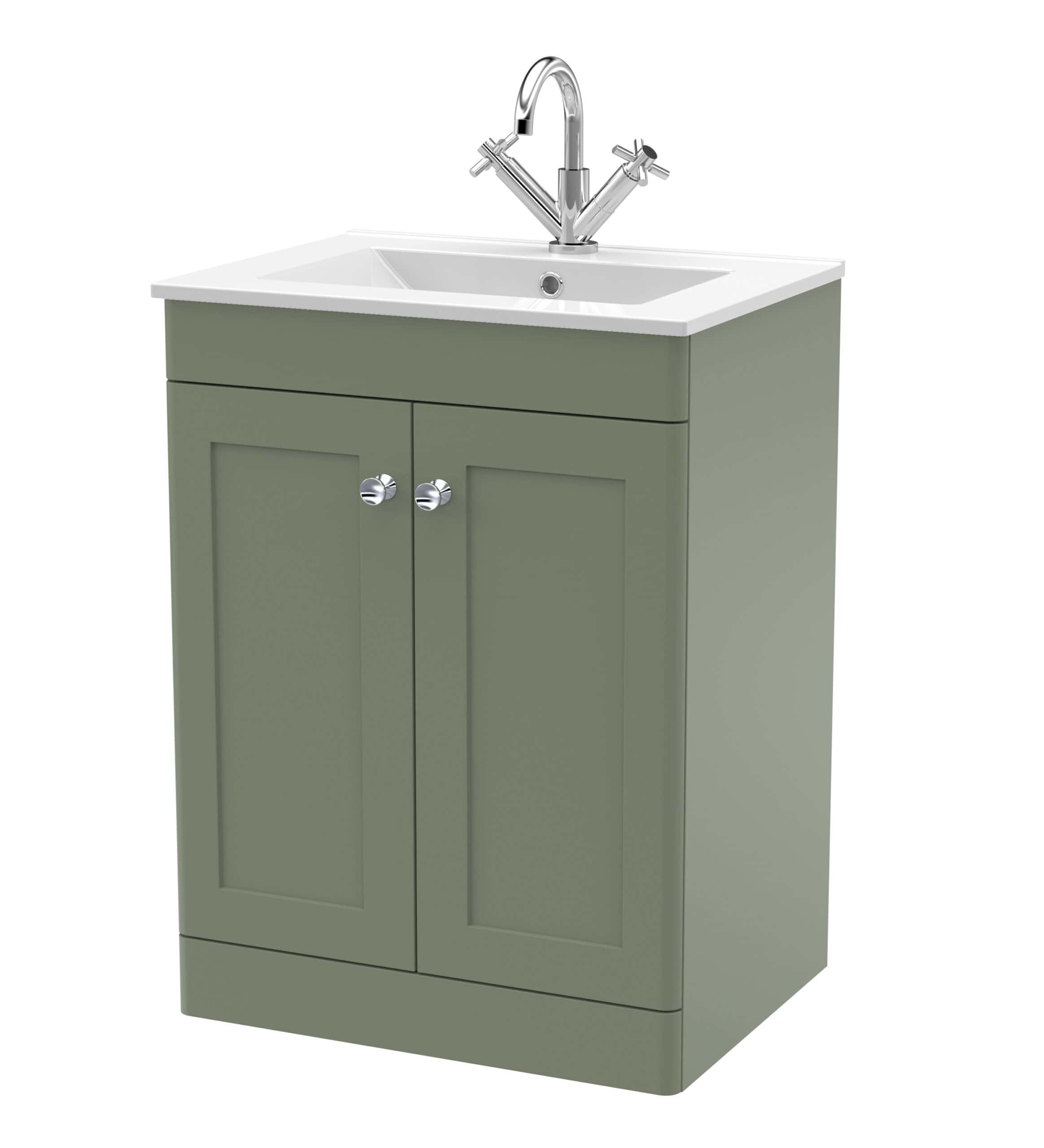 Modern bathroom vanity unit with sink and chrome tap, ideal for bathrooms and cloakrooms. Features storage cabinets, stylish design, and durable construction for functional bathroom space.