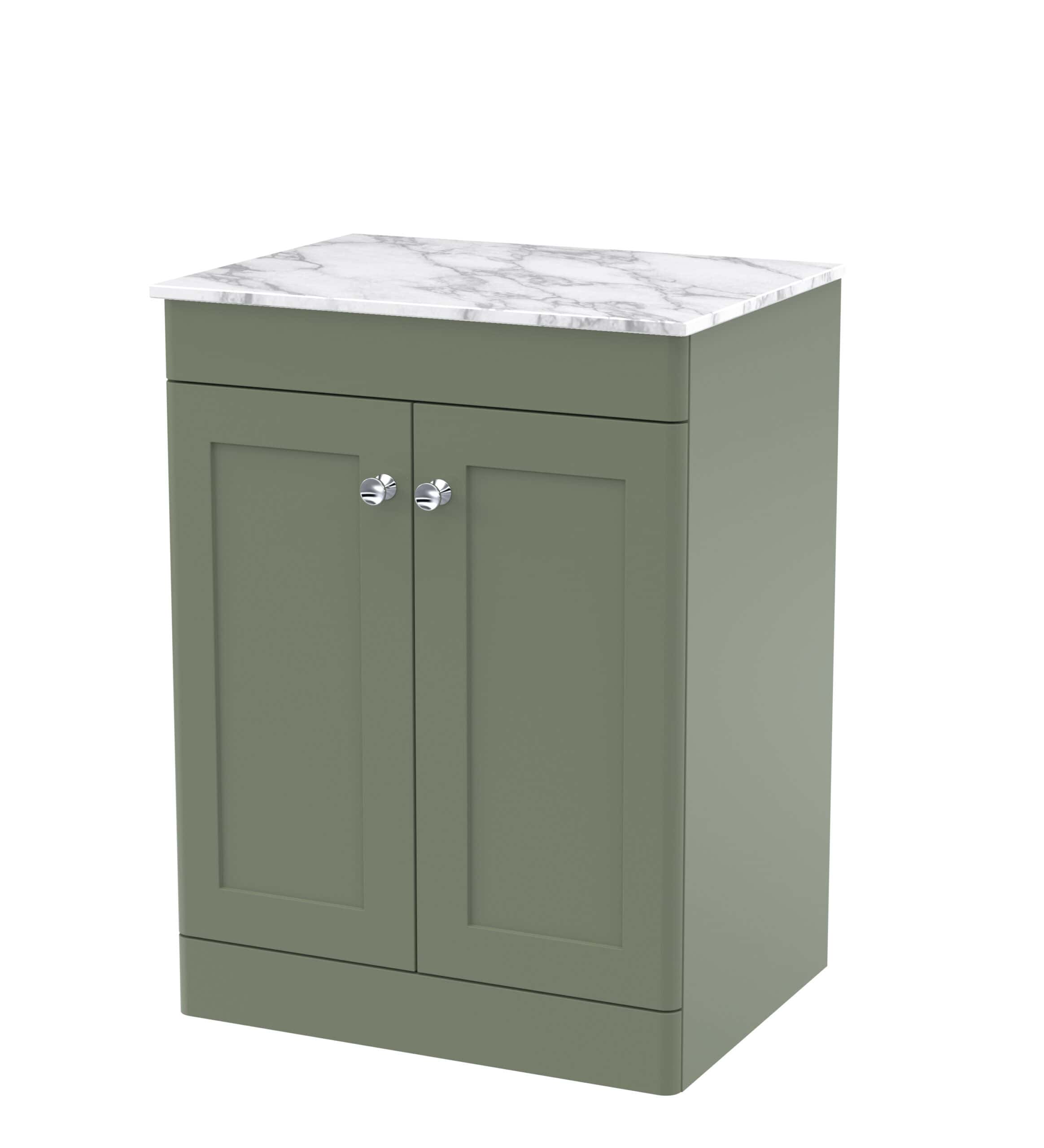 Elegant green bathroom cabinet with marble top, ideal for modern bathroom storage solutions. Stylish and functional design perfect for enhancing your bathroom décor.