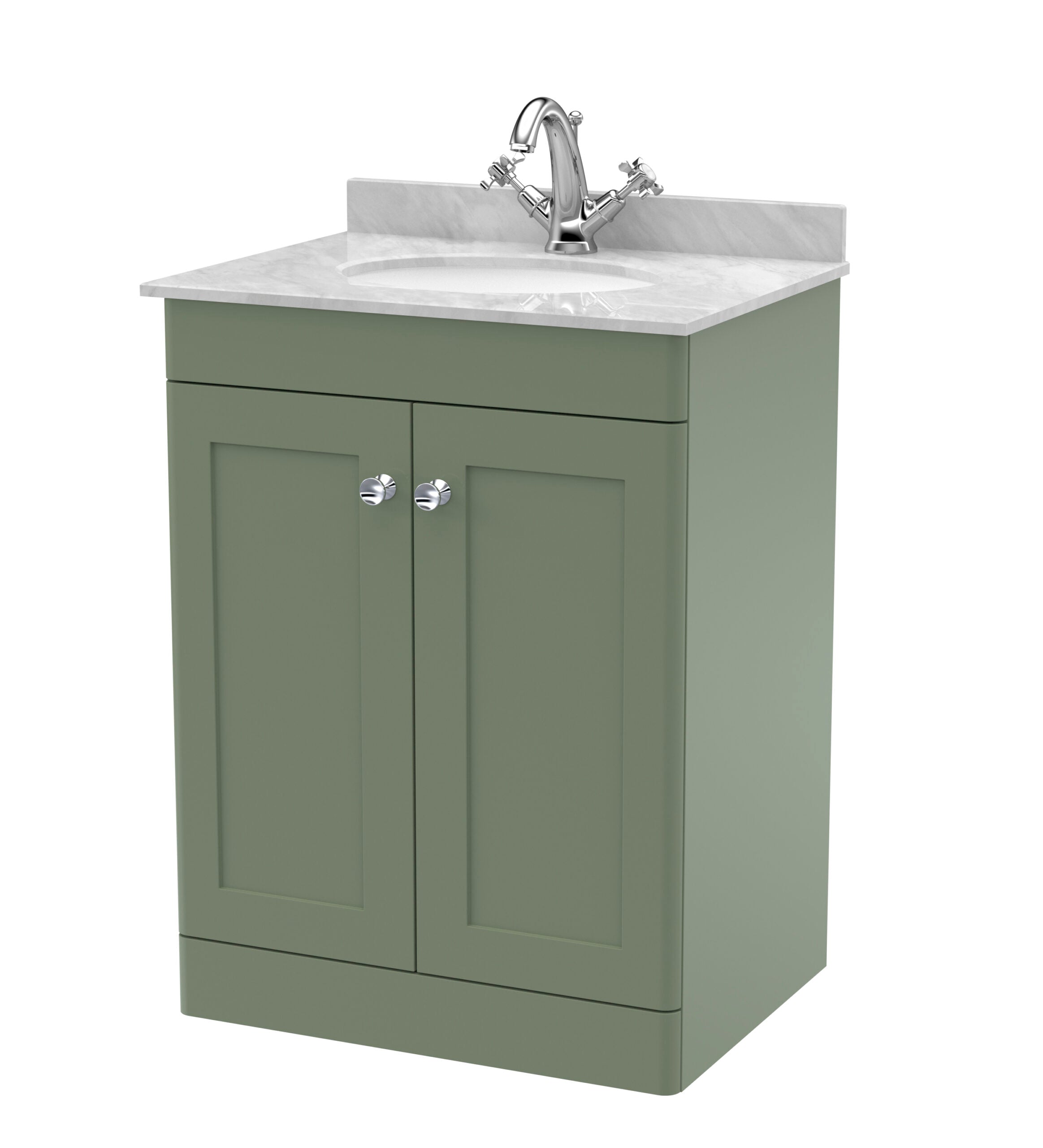 Bright green bathroom vanity with a marble countertop and a chrome faucet, ideal for modern bathroom interiors. Featuring storage cabinets for a stylish and functional bathroom setup.