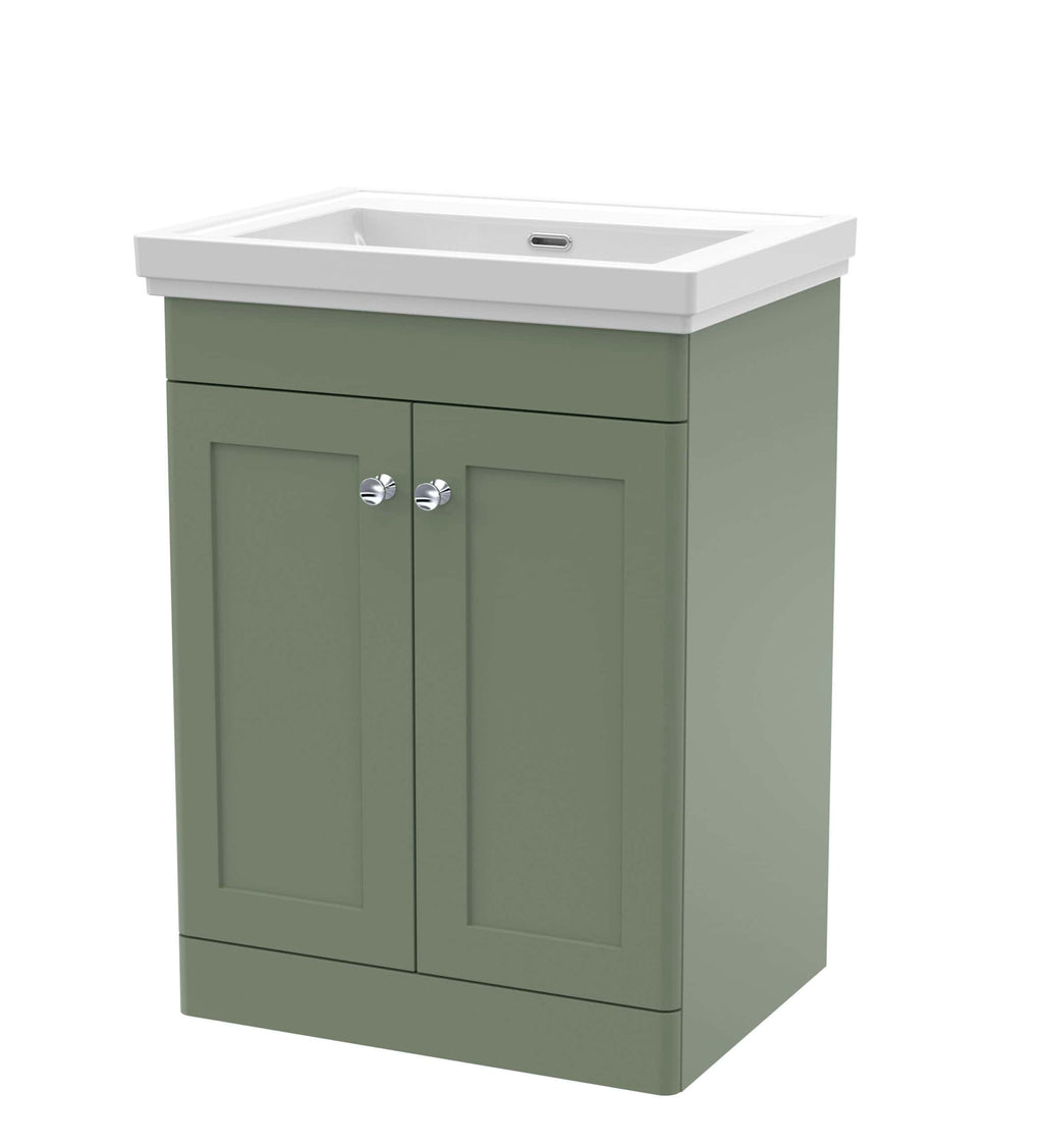 Natural green bathroom vanity with ceramic sink, stylish storage cabinet for modern bathroom fixtures.