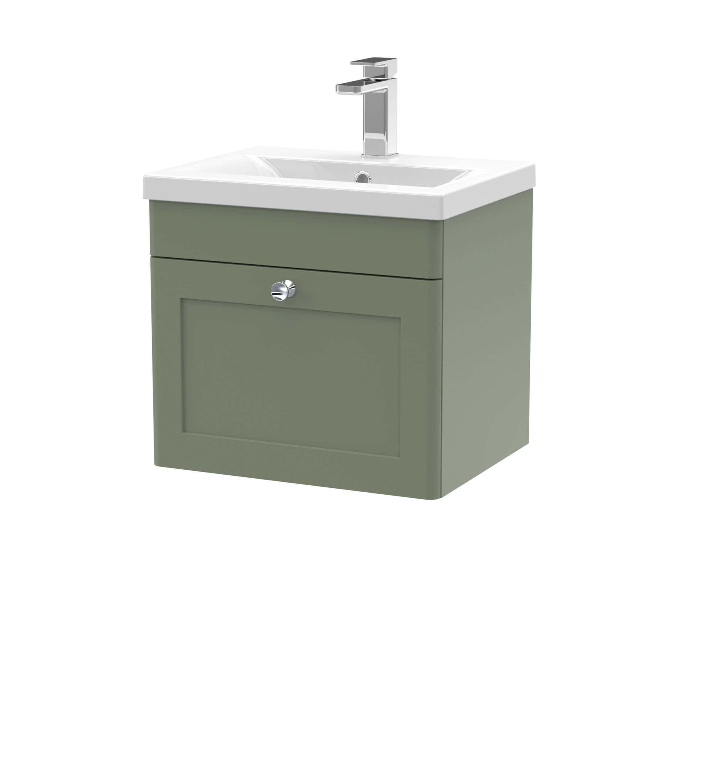 Contemporary green bathroom sink vanity with storage cabinet and modern chrome faucet, ideal for stylish bathroom upgrades.