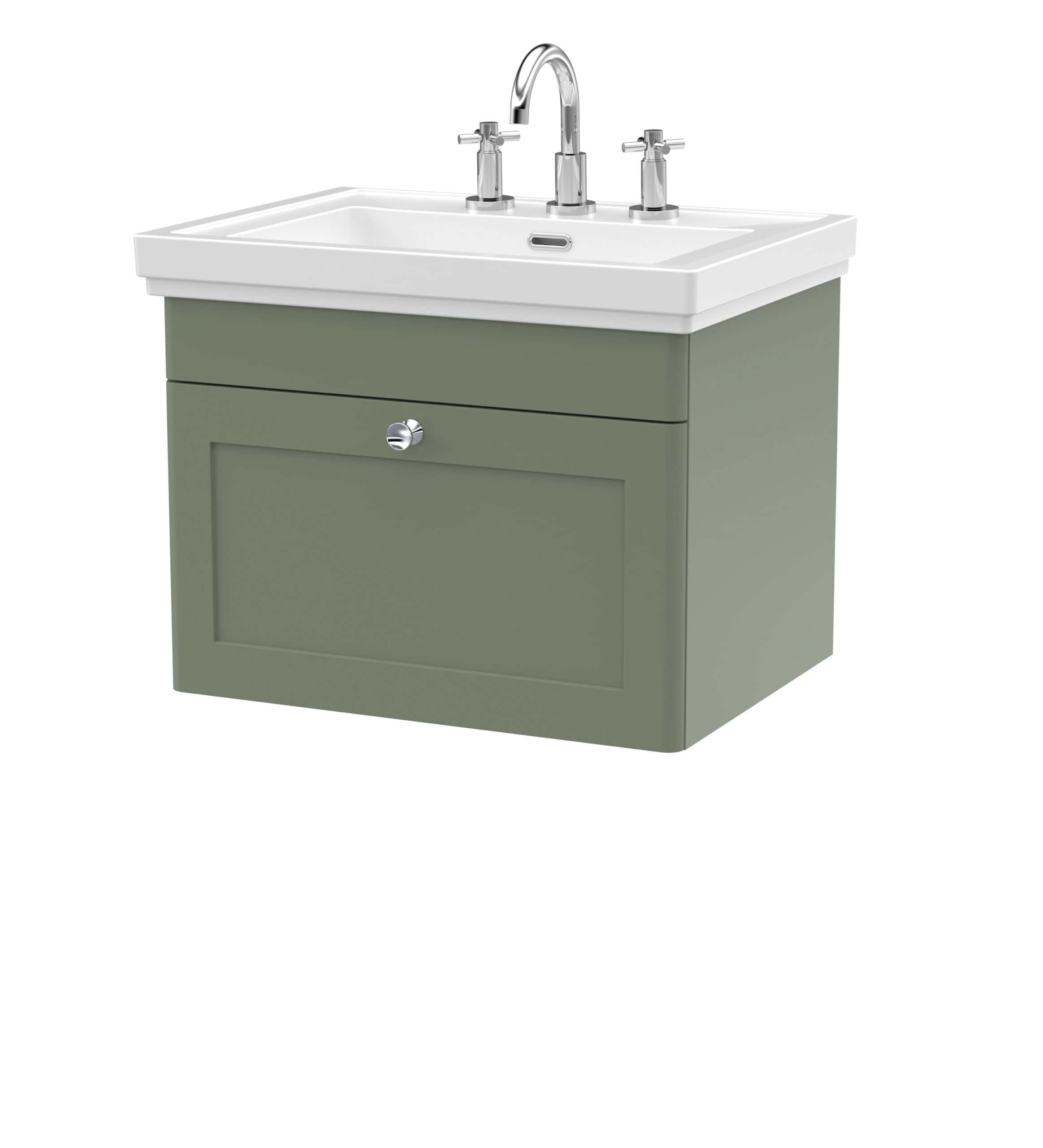 Modern bathroom sink with green vanity and chrome taps for stylish bathroom renovations.