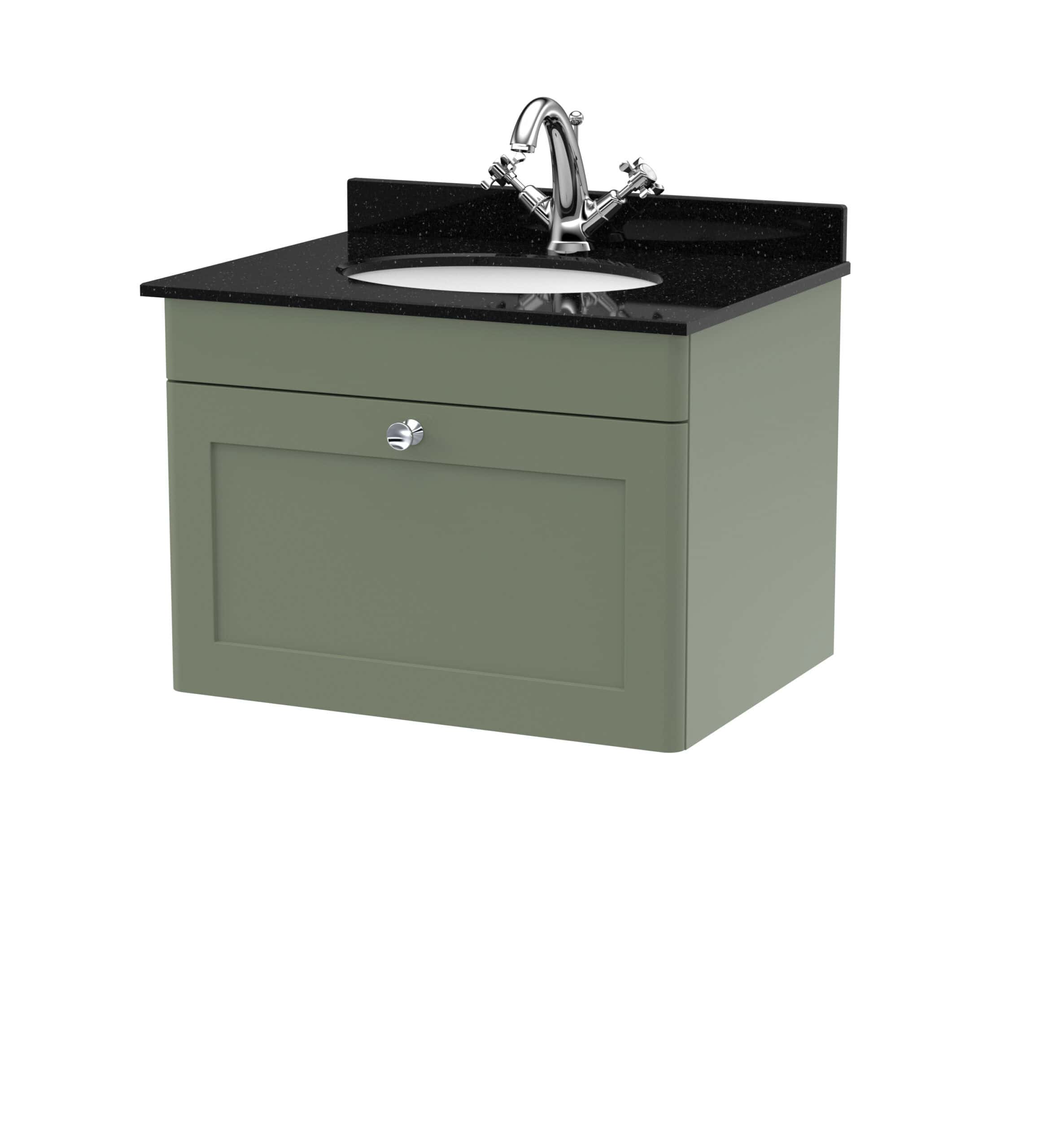 Modern bathroom vanity with black granite countertop and chrome fixtures, perfect for stylish bathroom upgrades.