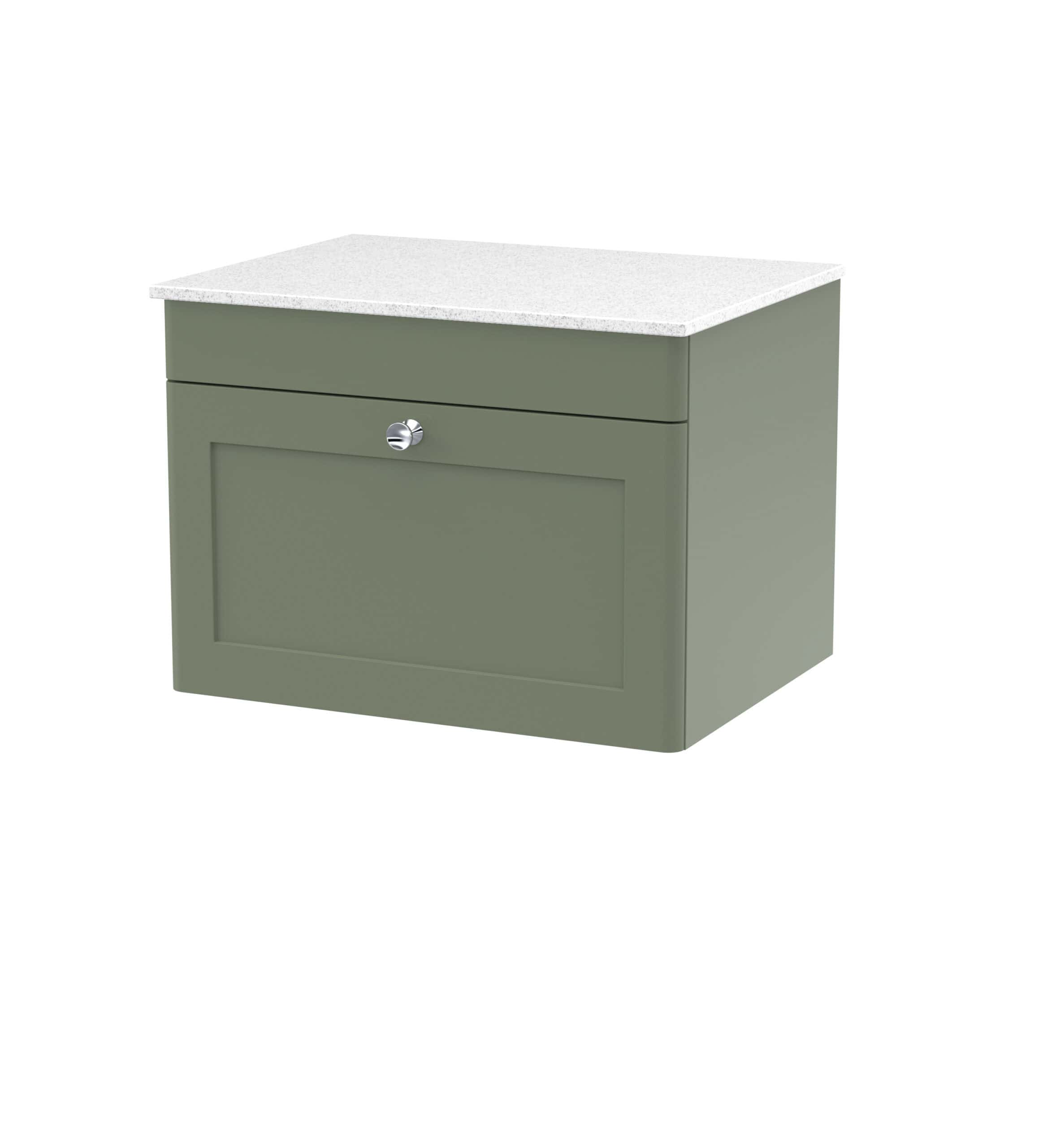 Modern green bathroom wall cabinet with white countertop, ideal for bathroom storage and decor.