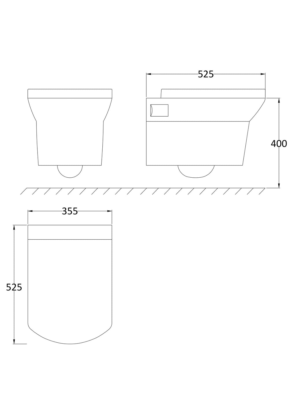 Sleek modern bathroom bidet with clean lines, dimensions 525mm x 355mm, designed for contemporary Bubly bathrooms, with easy installation and water-efficient features.