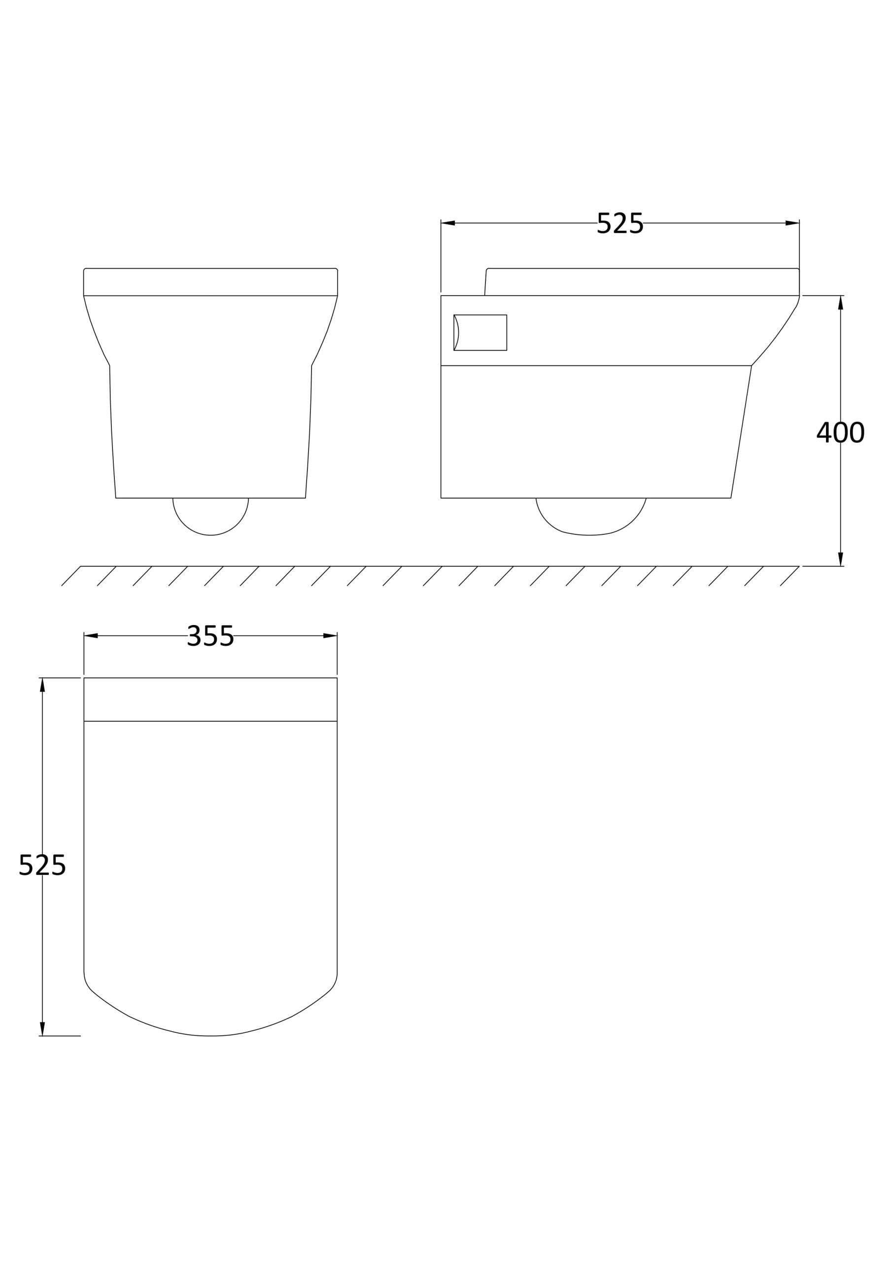 Sleek modern bathroom bidet with clean lines, dimensions 525mm x 355mm, designed for contemporary Bubly bathrooms, with easy installation and water-efficient features.
