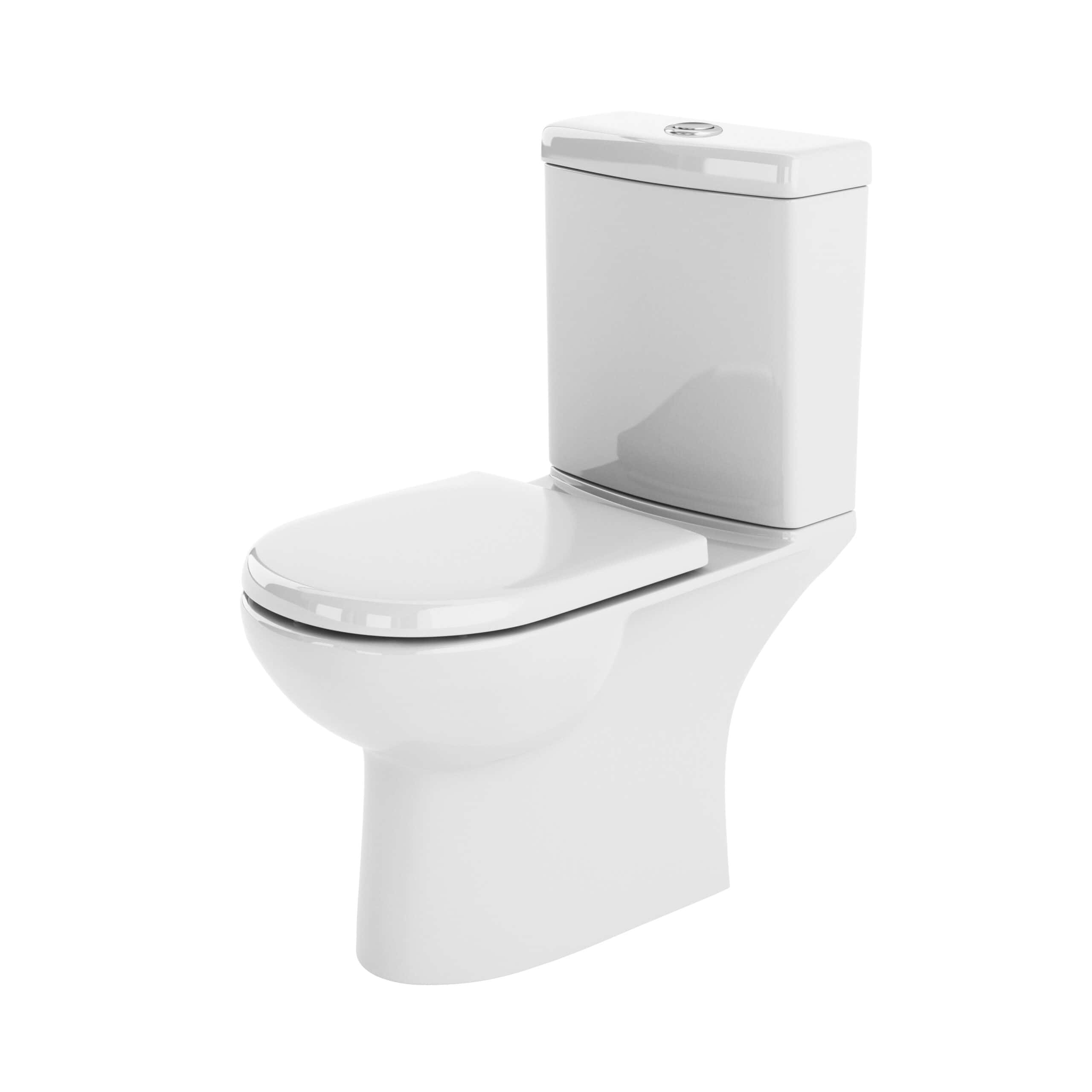 Toilet with dual-flush system for modern bathroom renovation and efficient water use. Sleek, white ceramic design ideal for contemporary bathrooms, designed by Bubly Bathrooms.
