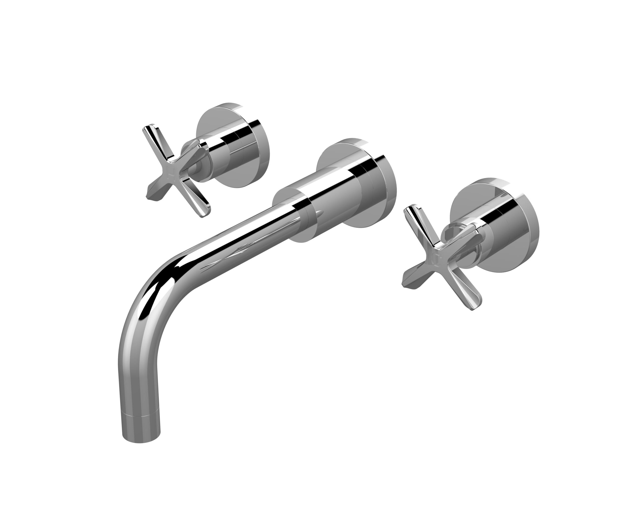 Shiny chrome bathroom tap with dual cross-handle controls, modern design, clean and stylish for contemporary bathrooms. Perfect for upgrading your bathroom fixtures and enhancing decor.