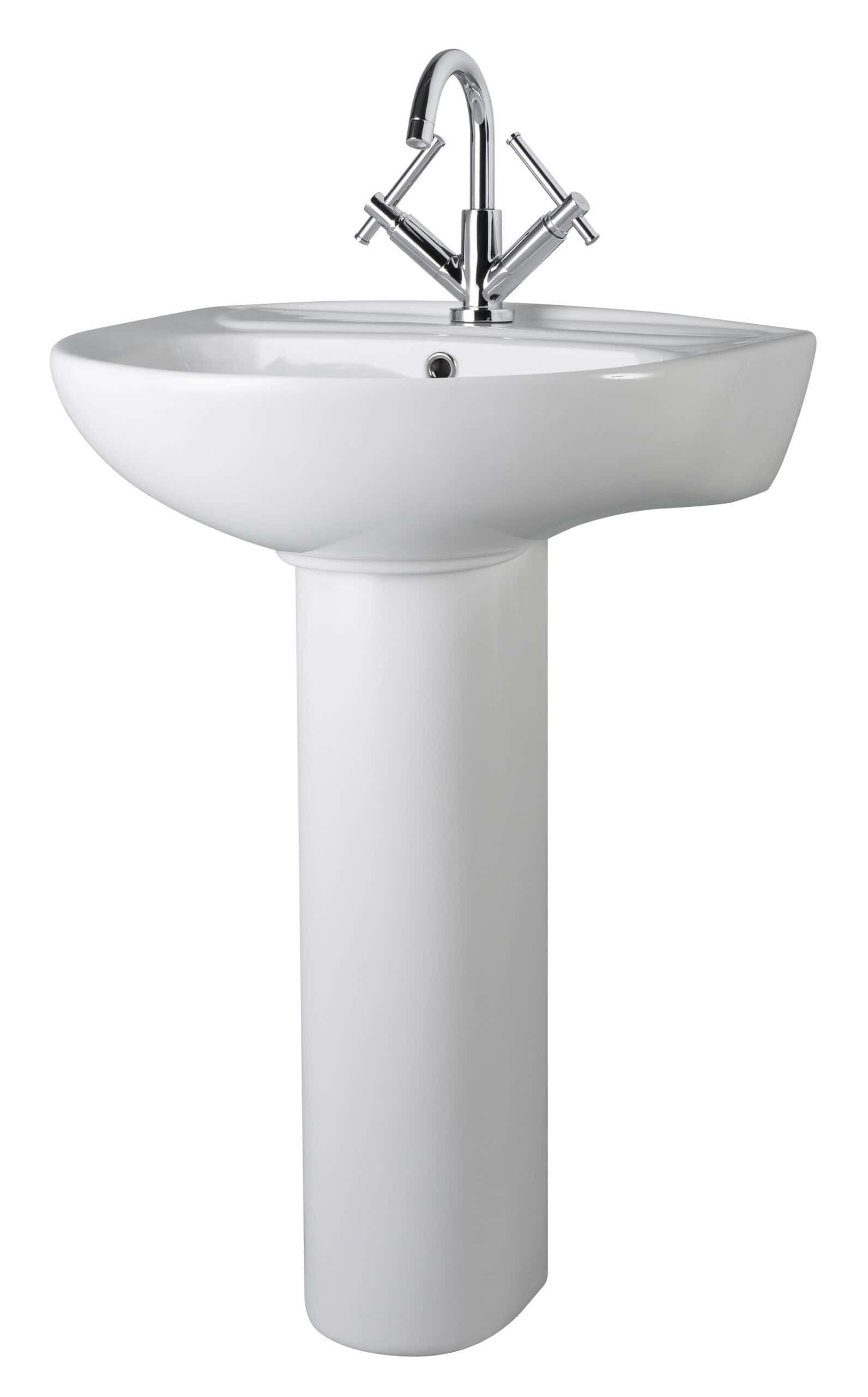 Polished chrome bathroom sink tap with dual lever handles, modern design, suitable for contemporary bathroom washbasins.