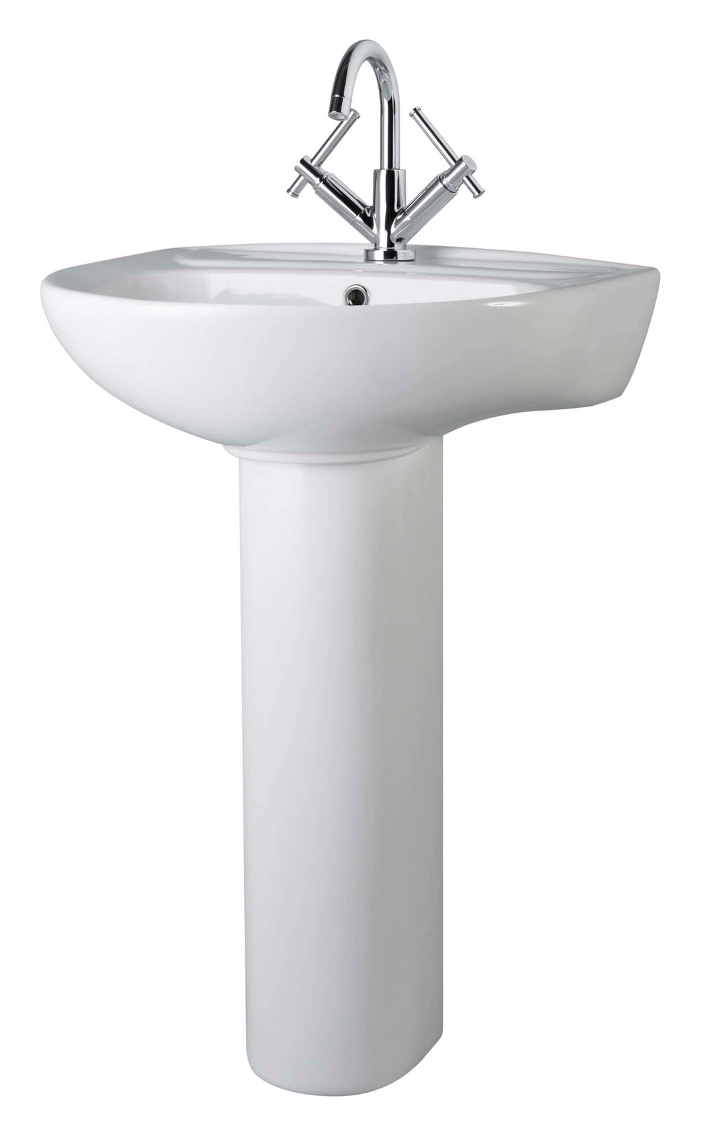 Polished chrome bathroom sink tap with dual lever handles, modern design, suitable for contemporary bathroom washbasins.