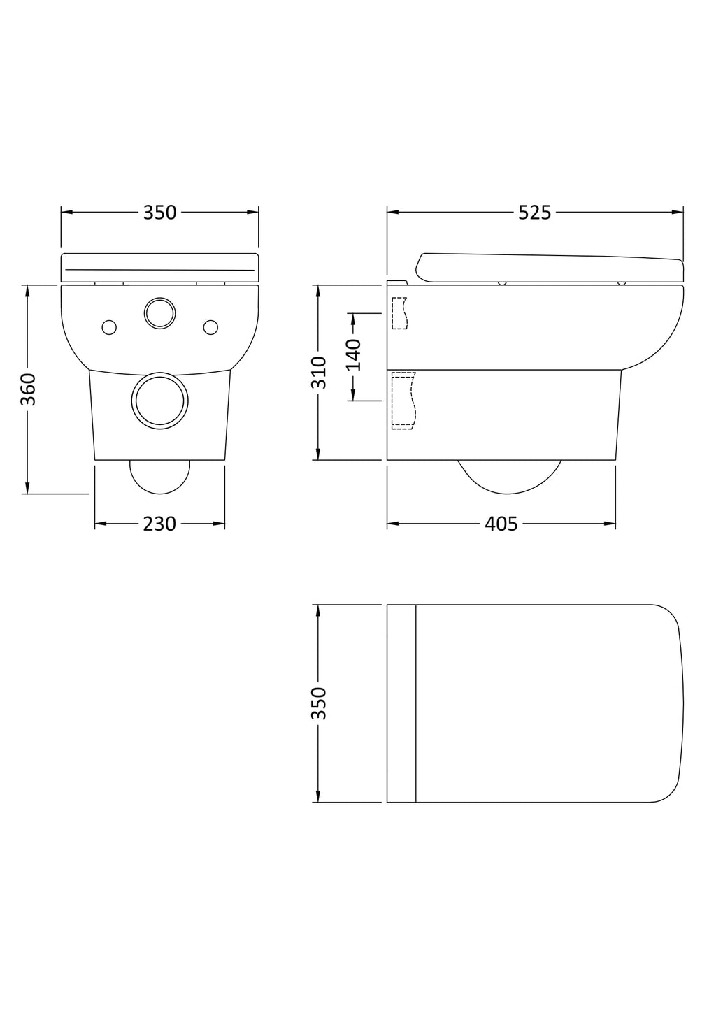 Sleek modern bathroom toilet with detailed technical drawing, dimensions and design features for Bubly Bathrooms. Perfect for contemporary bathroom renovation projects and plumbing specifications.