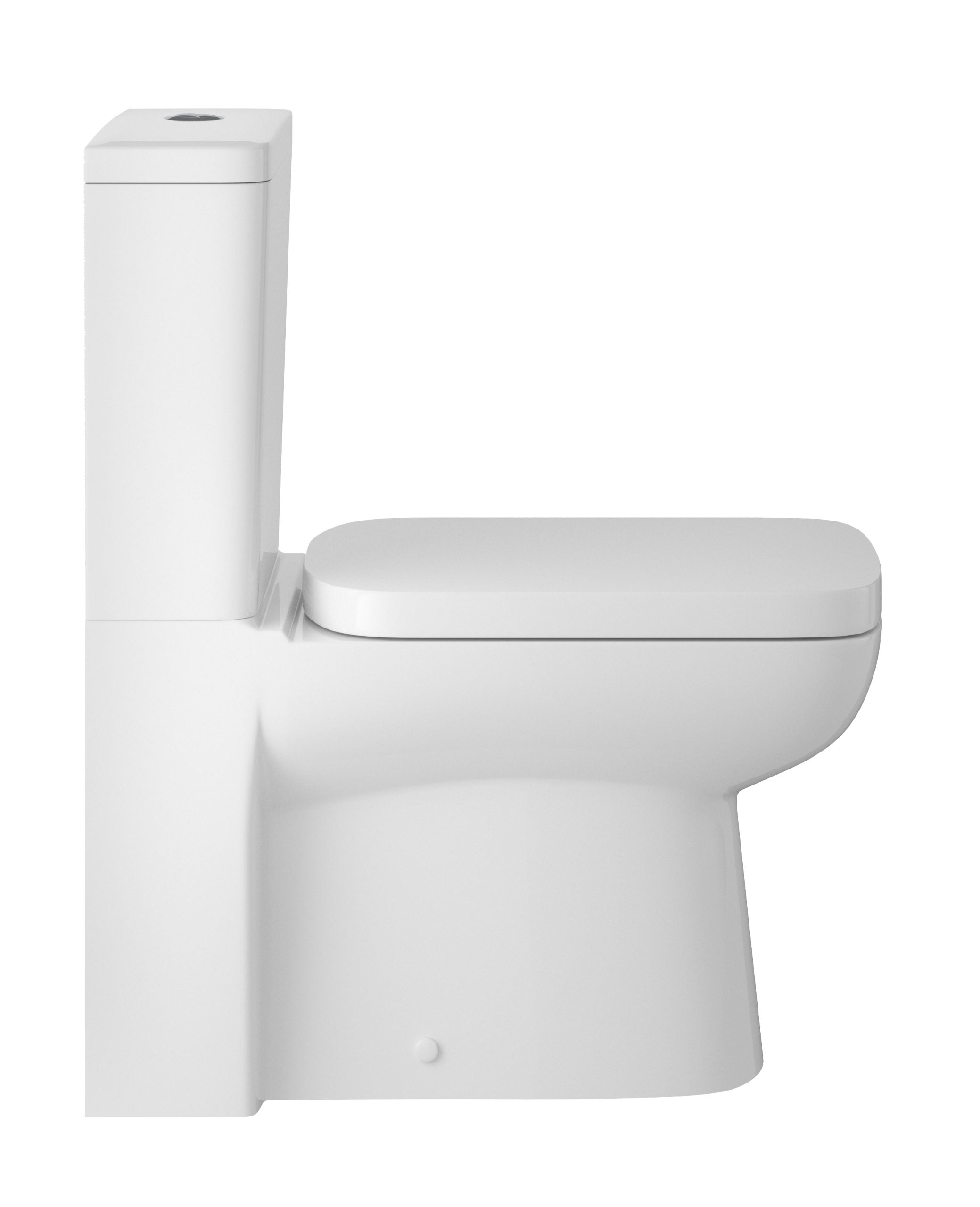 Sleek white modern toilet with dual-flush system, ideal for luxury bathroom renovations and space-saving bathroom design. Perfect for contemporary bathroom fixtures and fittings.