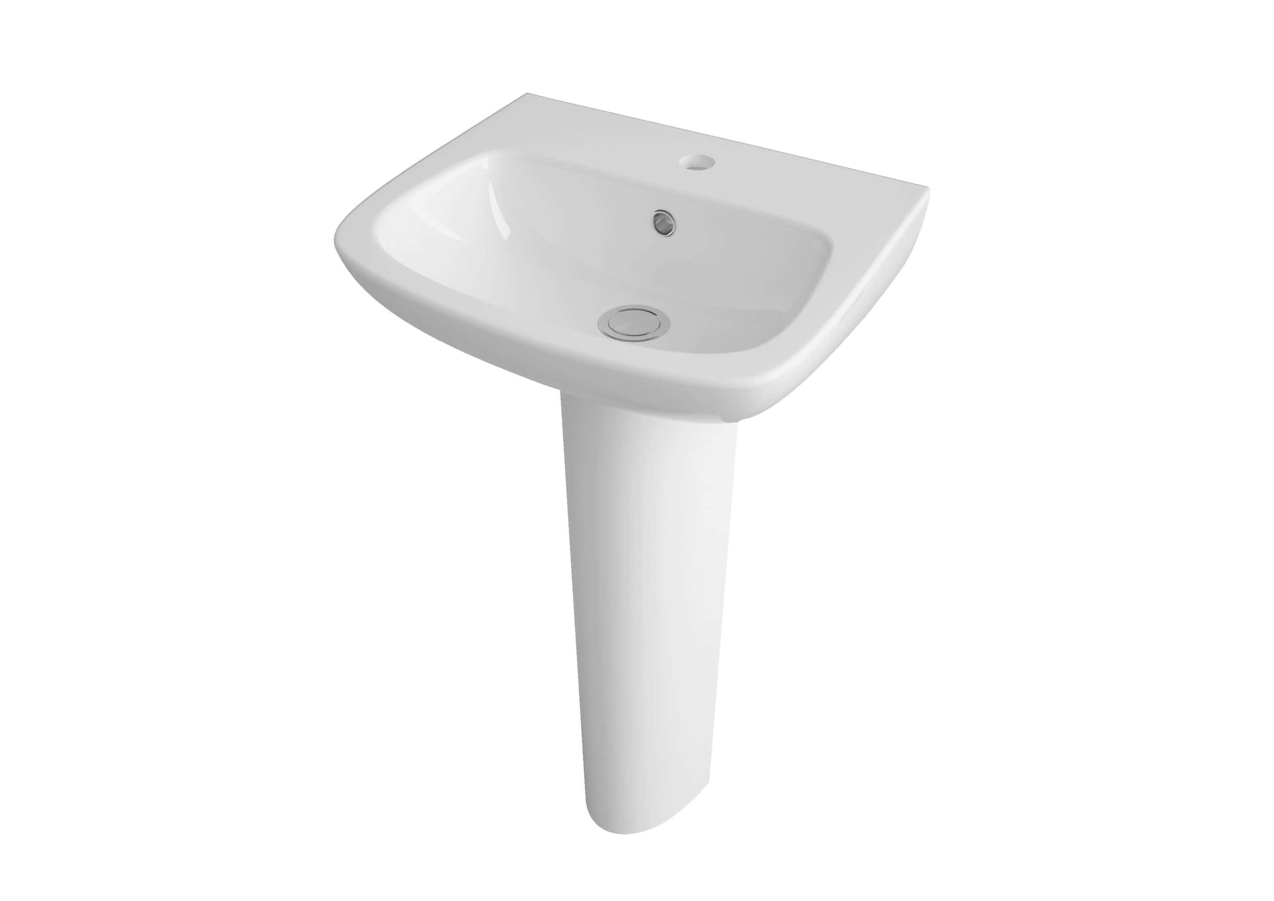 Chrome white bathroom sink with pedestal for modern bathroom fixtures and easy installation. Perfect for stylish and functional bathroom upgrades.