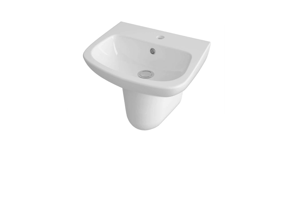 Sleek white bathroom washbasin with integrated tap hole and modern design, ideal for contemporary bathrooms and cloakrooms. Perfect for stylish and functional bathroom installations.