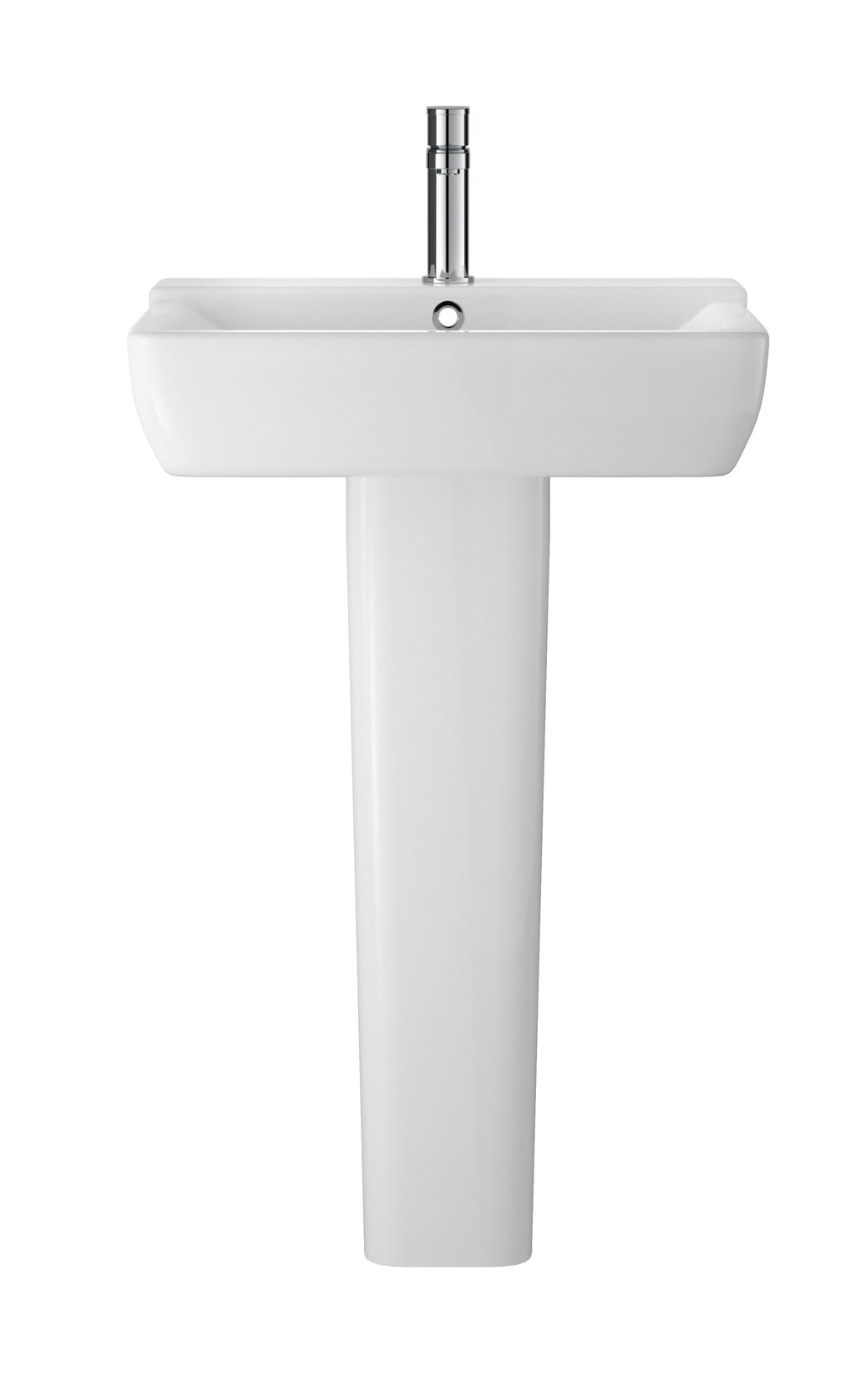 Wall-mounted white bathroom sink with a chrome faucet for modern bathroom decor. Perfect for space-saving and stylish bathroom design. Suitable for homes and bathrooms renovation projects.