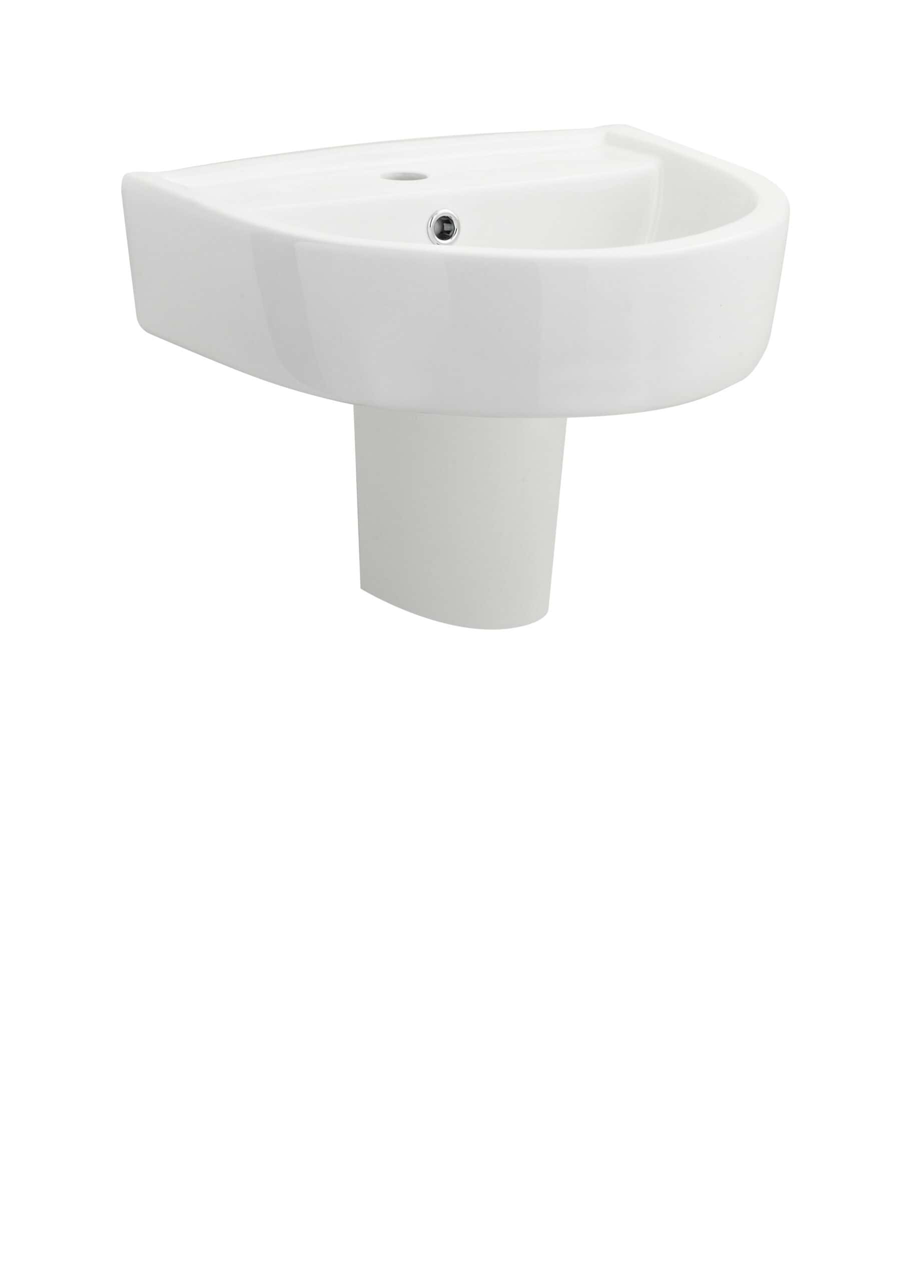 White ceramic bathroom sink with pedestal, modern design for contemporary bathrooms.