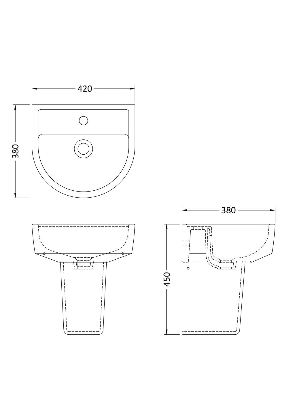 Sleek bathroom sink with precise measurements, ideal for modern bathroom designs and custom installations, offering durability and style.