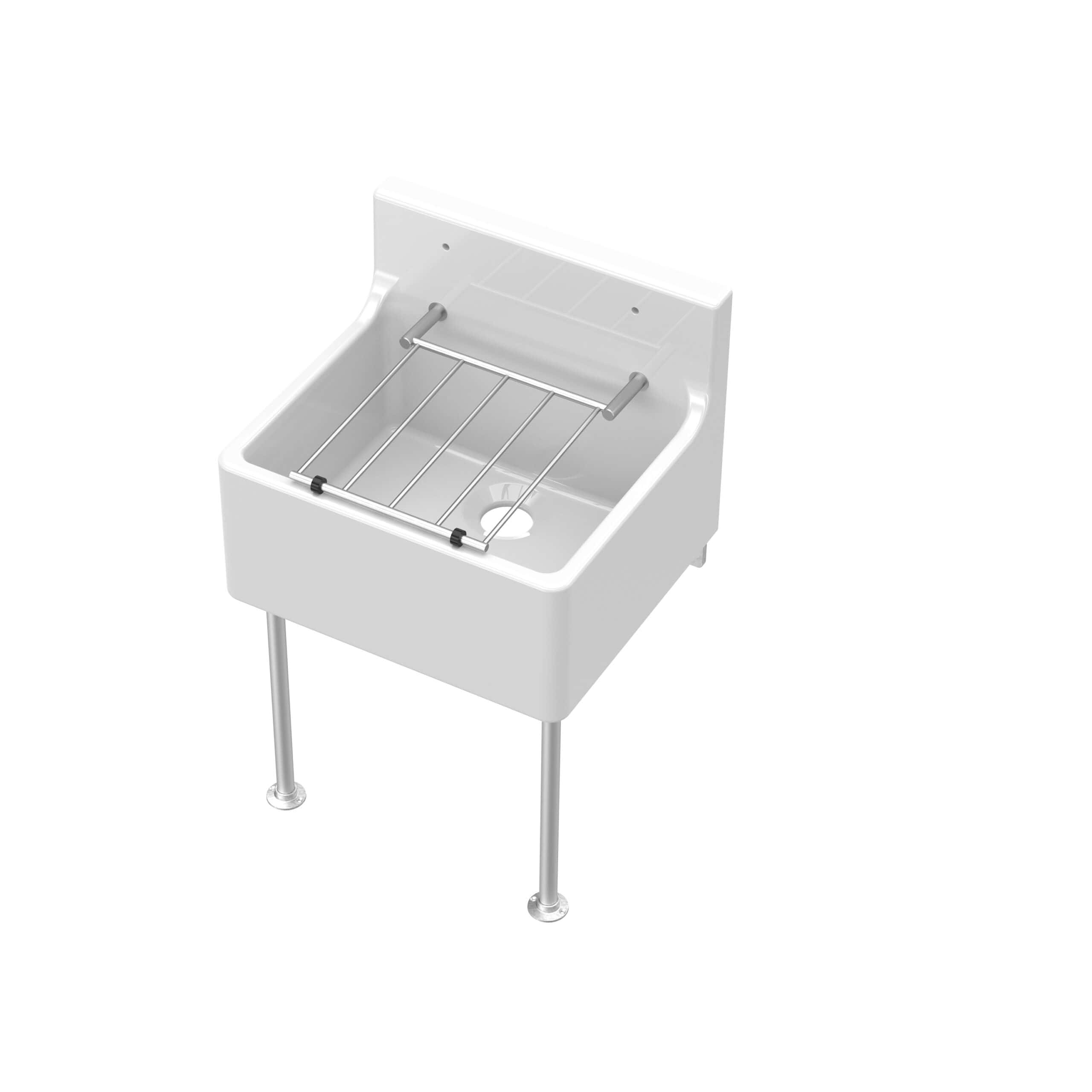 Stainless steel wall-mounted hand wash basin with integrated drying rack, ideal for commercial and medical environments. Durable, hygienic, and easy to clean.