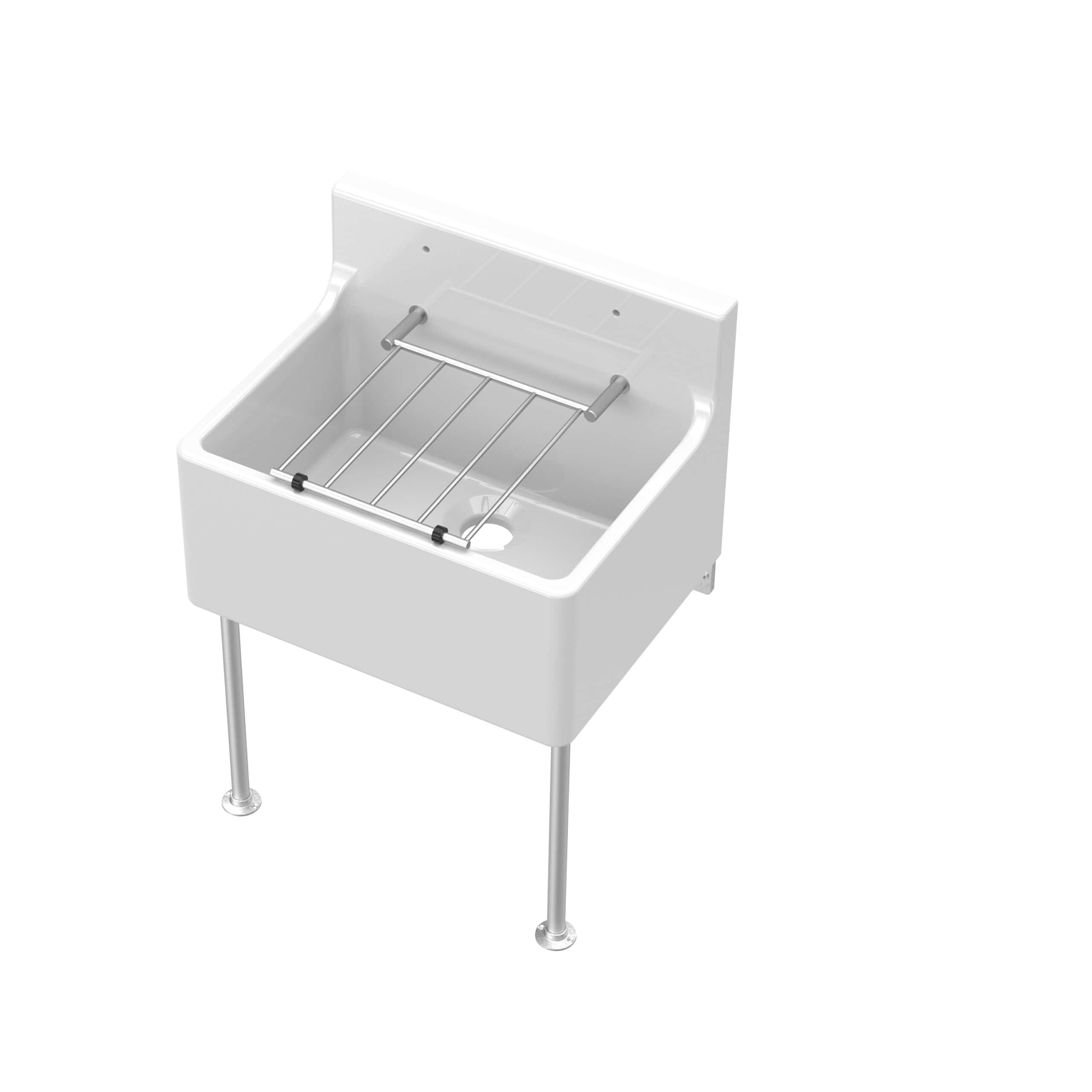 Heavy-duty commercial hand sink with splash guard and drain, ideal for professional kitchens and hospitals, featuring stainless steel construction for durability and easy maintenance.