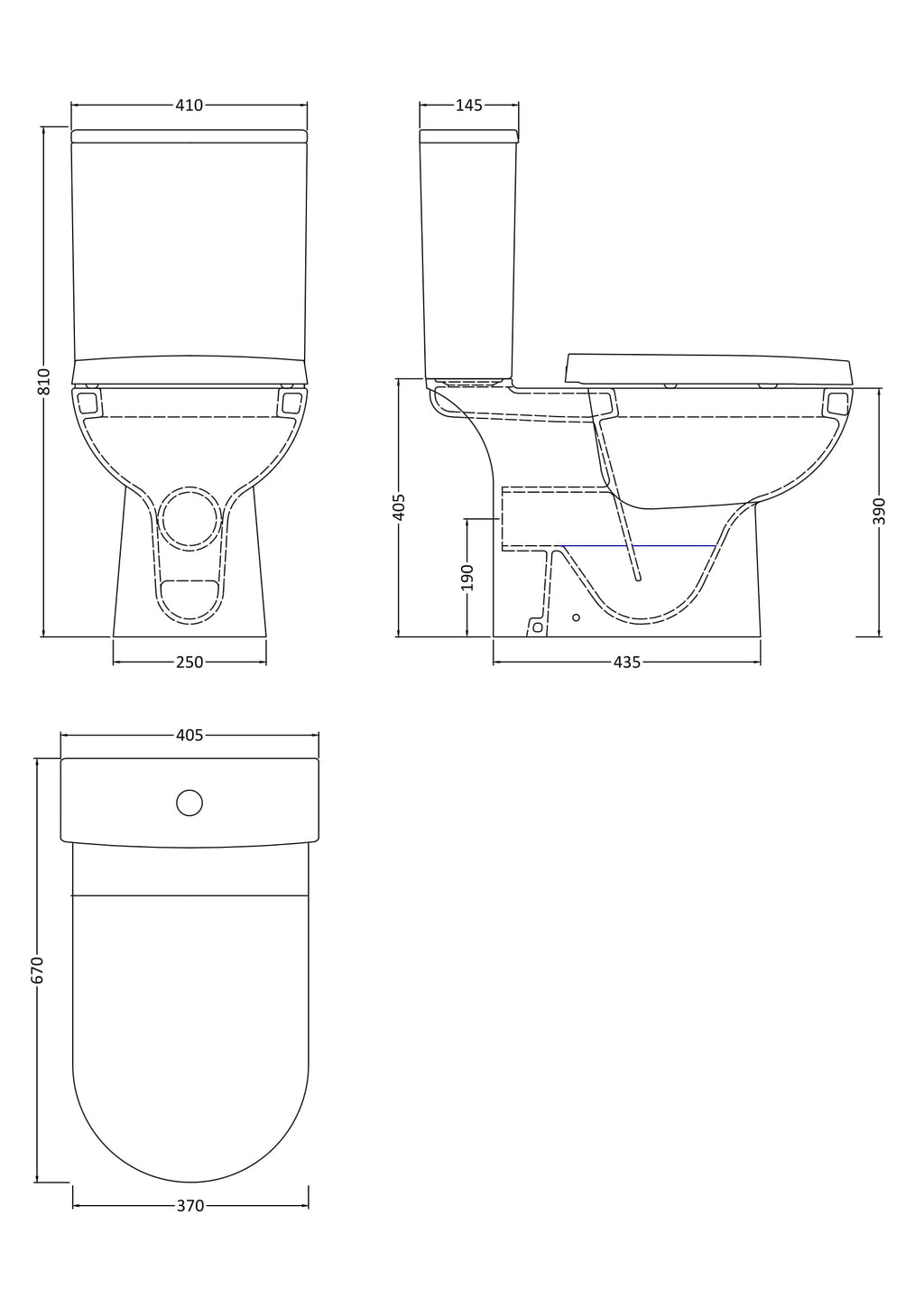Elegant modern toilet design with precision technical drawings, ideal for contemporary bathrooms, featuring sleek lines, optimal dimensions, and space-saving features for bathroom renovation projects.