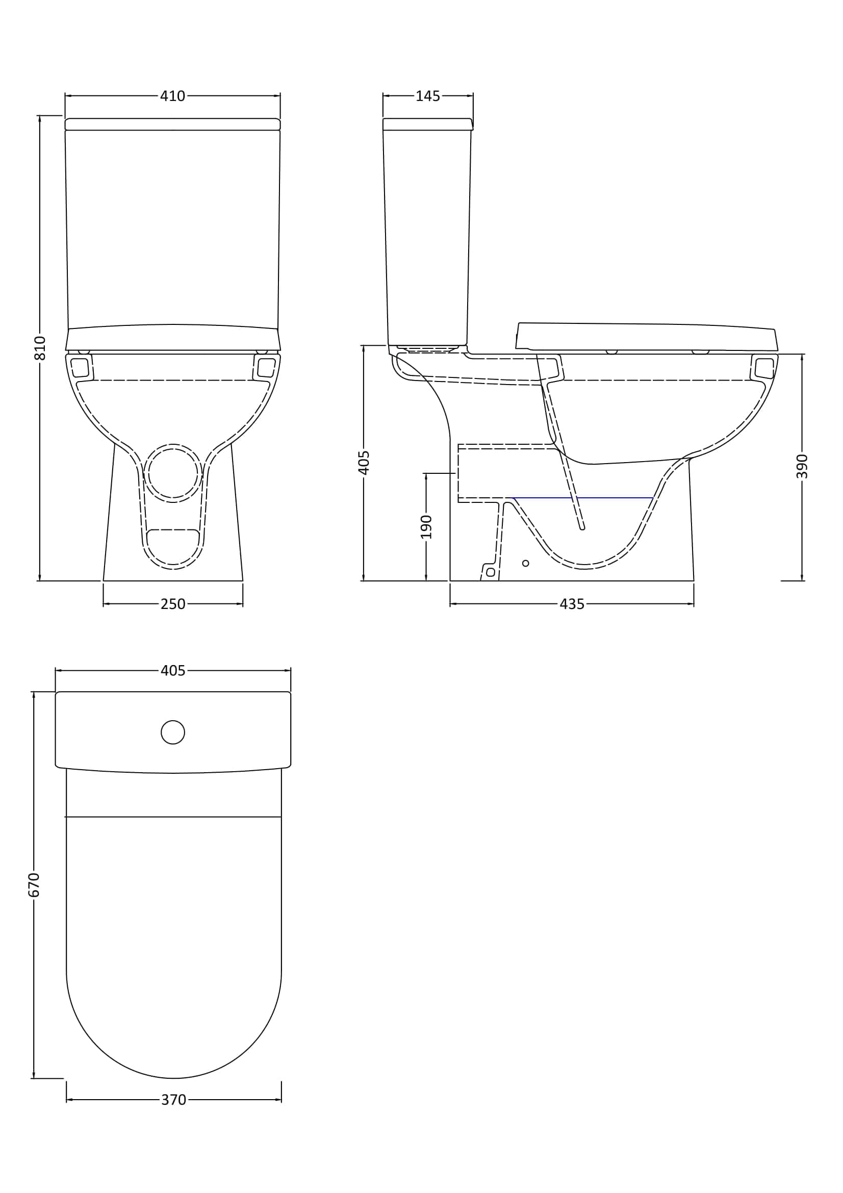 Elegant modern toilet design with precision technical drawings, ideal for contemporary bathrooms, featuring sleek lines, optimal dimensions, and space-saving features for bathroom renovation projects.