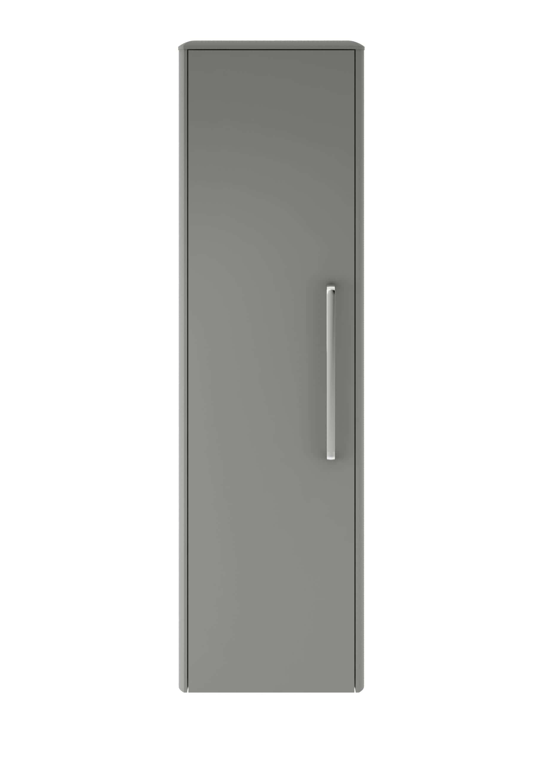 Grey bathroom storage cabinet with sleek modern design for bathrooms and utility rooms.