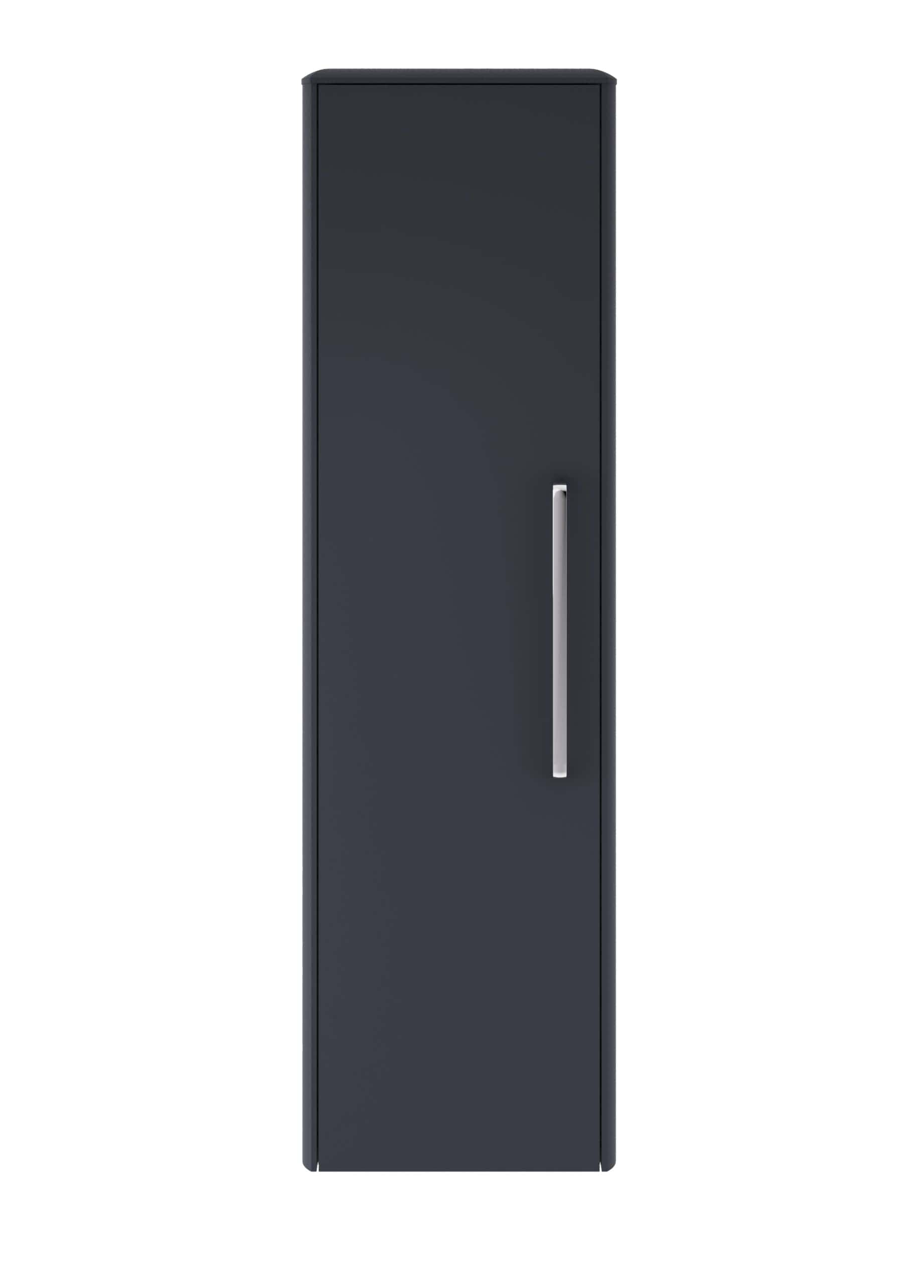 Sleek navy blue bathroom storage cabinet for modern bathrooms, featuring a tall, slim design with a handle for easy access to toiletries and essentials. Perfect for compact or minimalist bathroom spaces.