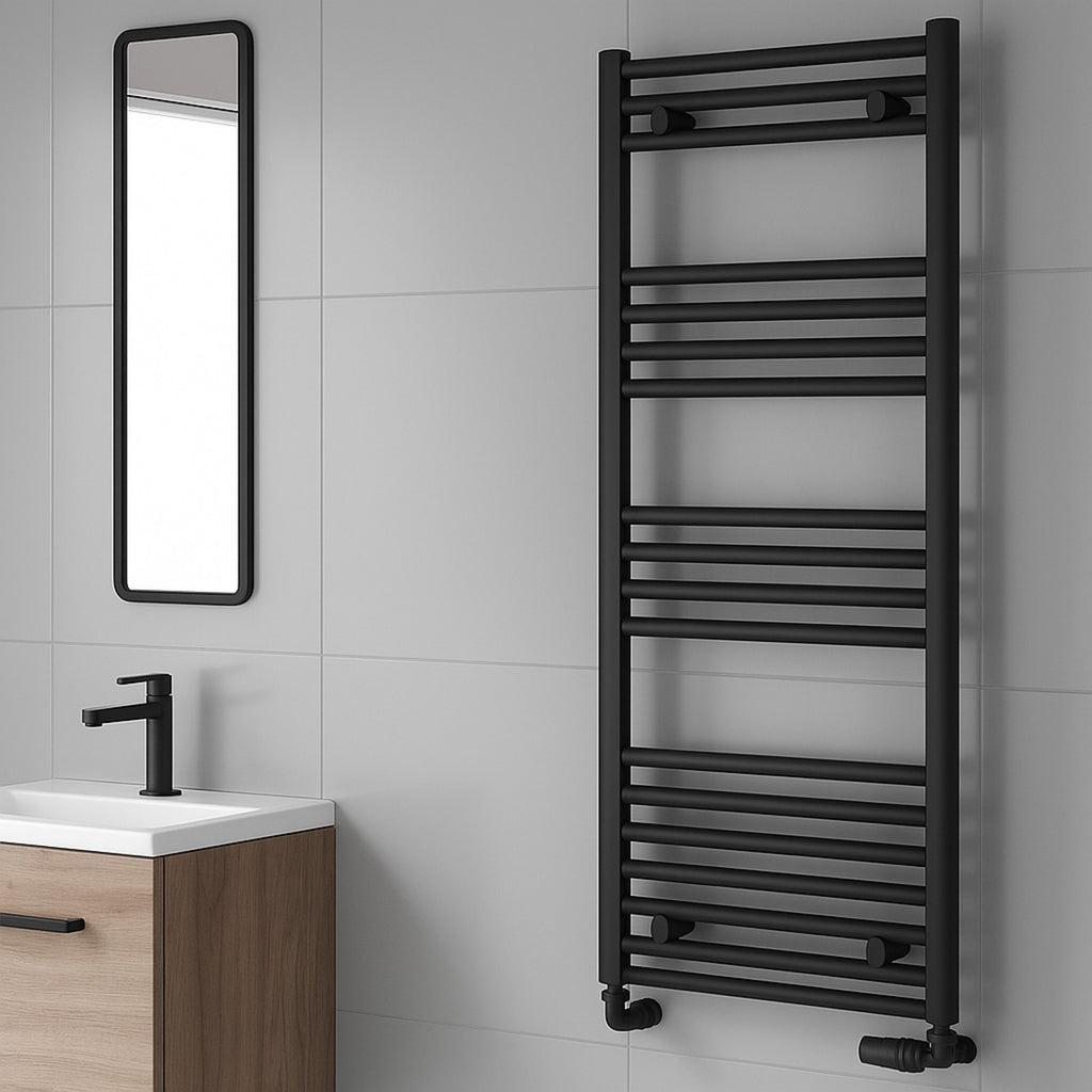 Reina Capo Flat Black Heated Towel Rail 800mm X 400mm