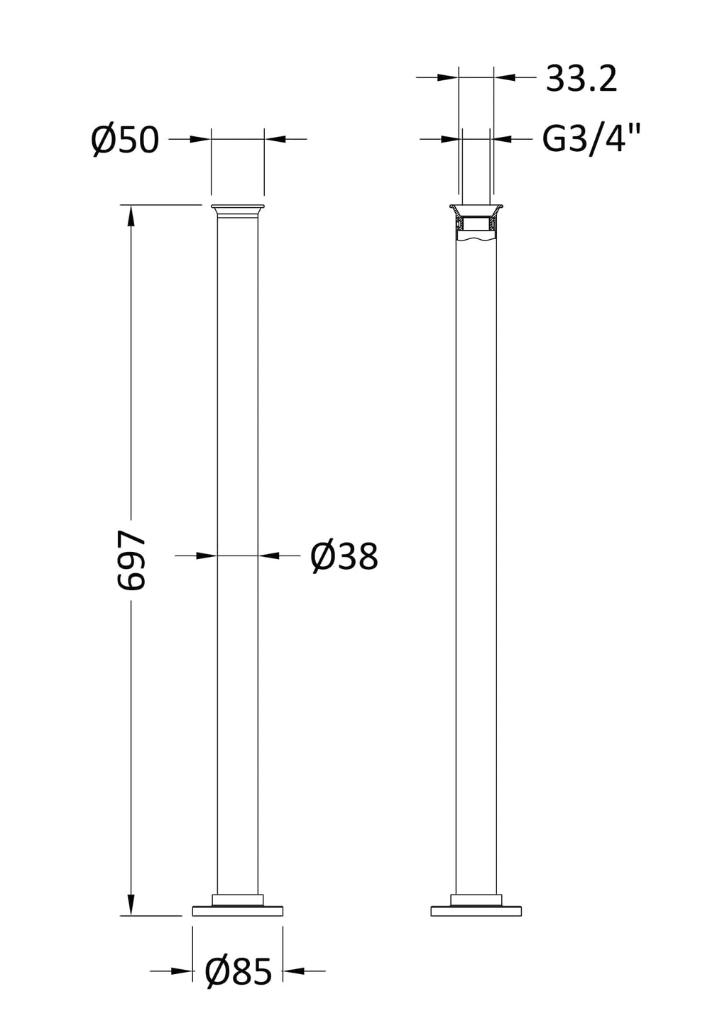 Floor drain pipe technical diagram for bathroom plumbing installation.