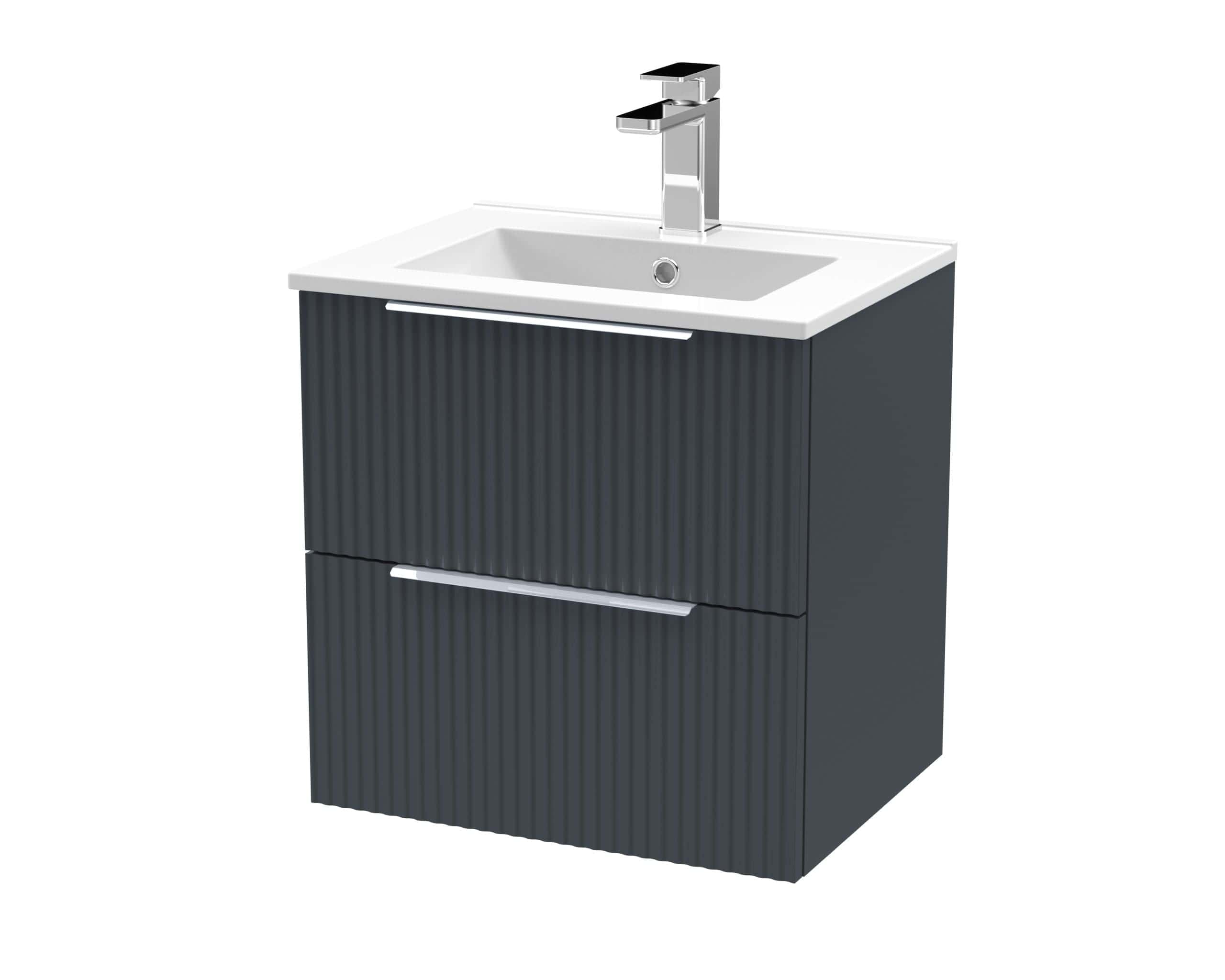 Modern bathroom vanity unit with integrated sink and sleek black textured finish, perfect for contemporary bathroom designs. Ideal for storage and style in any modern bathroom space.