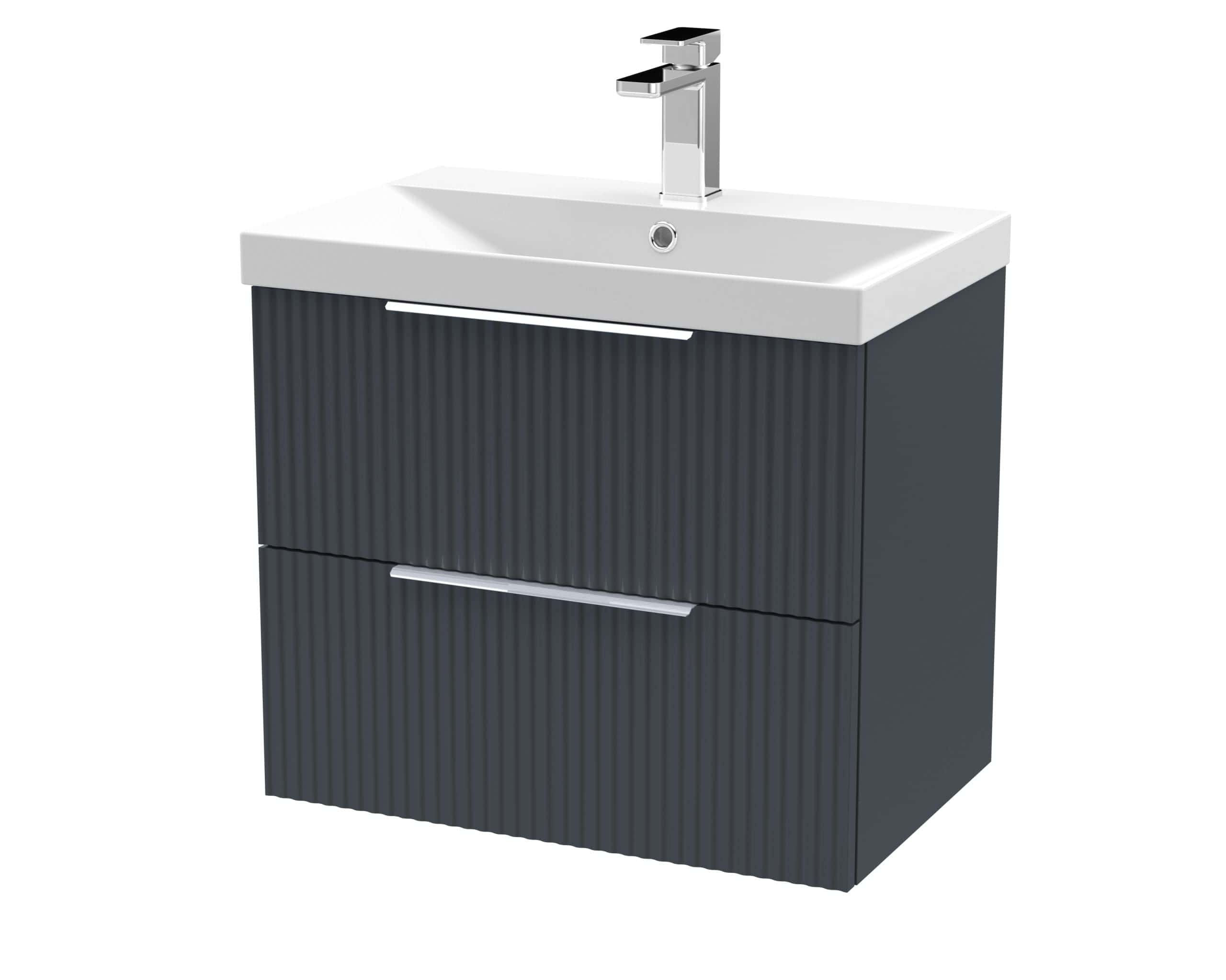Contemporary bathroom vanity unit with integrated sink and modern chrome tap, ideal for stylish bathroom renovations.