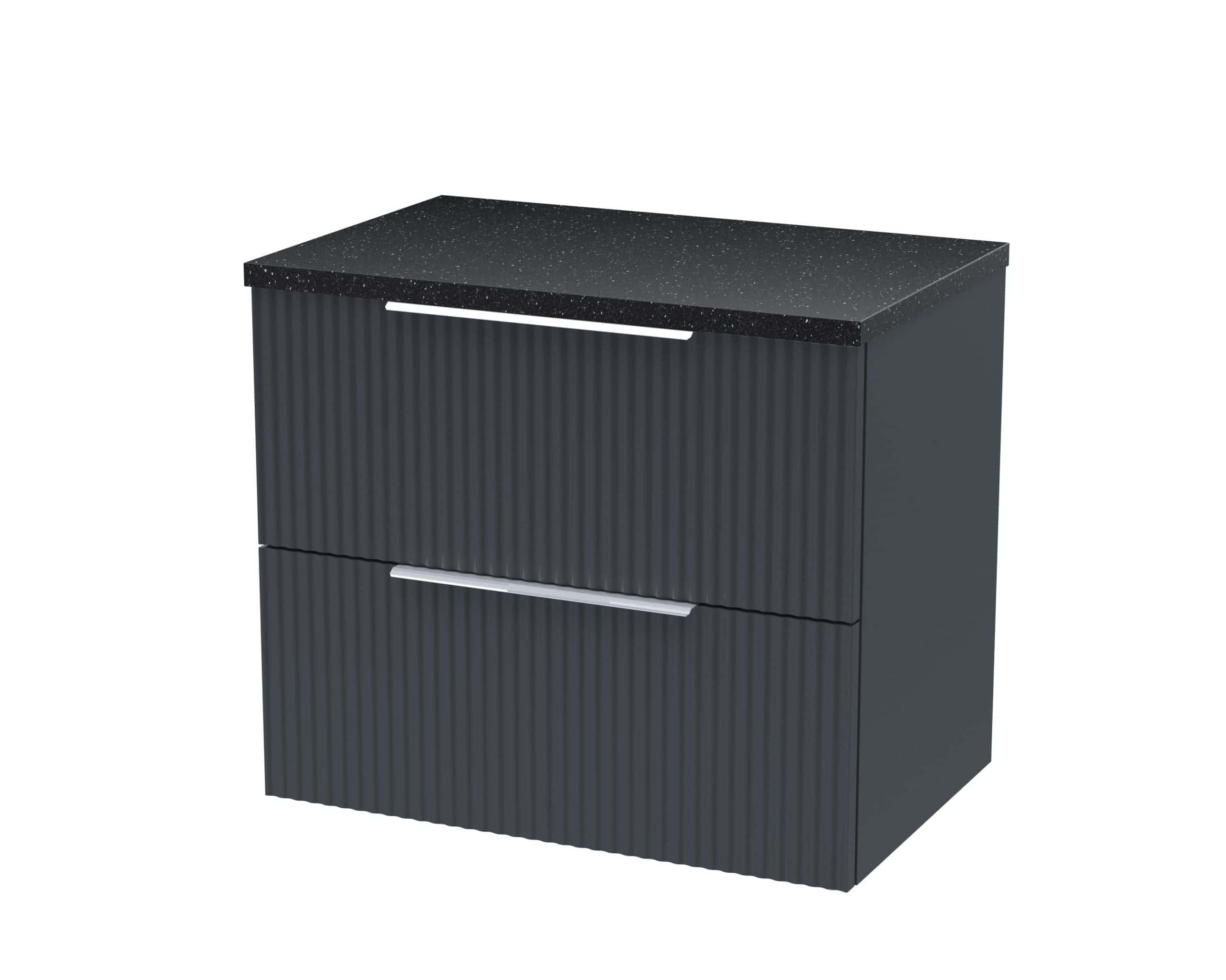 Sleek modern black bathroom cabinet with textured ribbed finish and double handles, ideal for stylish bathroom storage solutions. Perfect for contemporary bathroom decor.