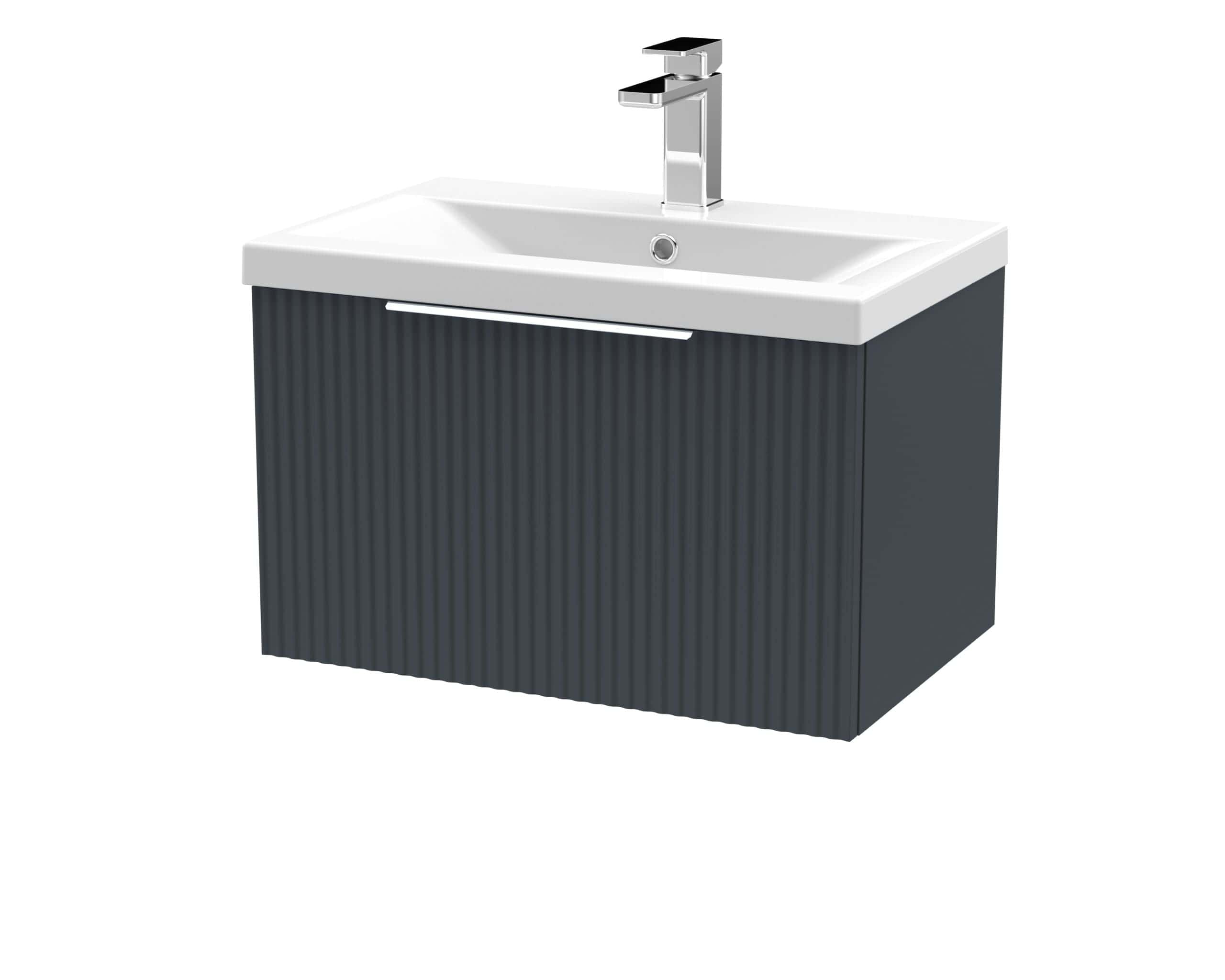Modern bathroom vanity unit with integrated sink and contemporary chrome tap, ideal for stylish bathroom decoration, providing functional storage and sleek design.