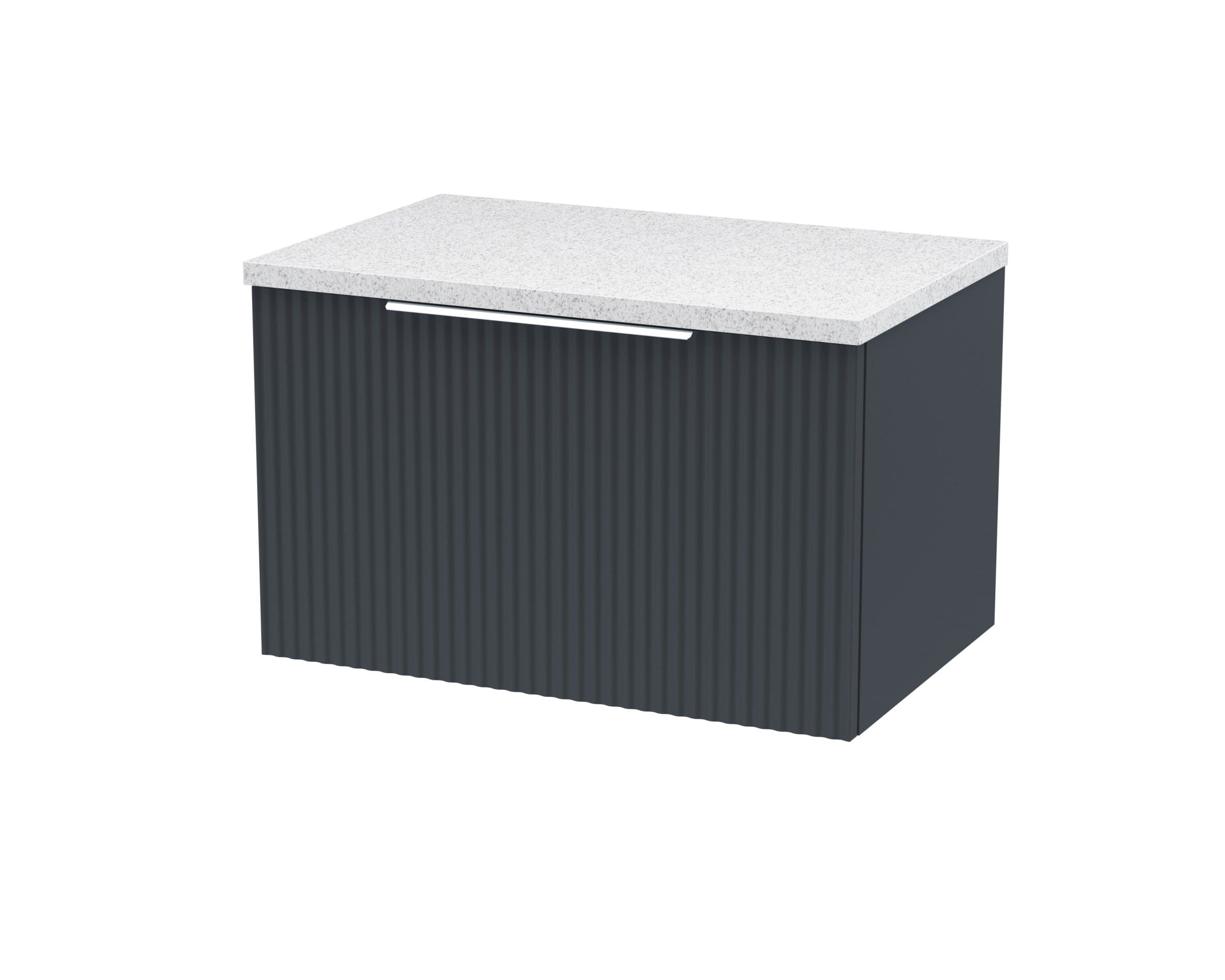 Sleek modern bathroom vanity with grey textured panel and white stone countertop, perfect for stylish bathroom renovation or upgrades.