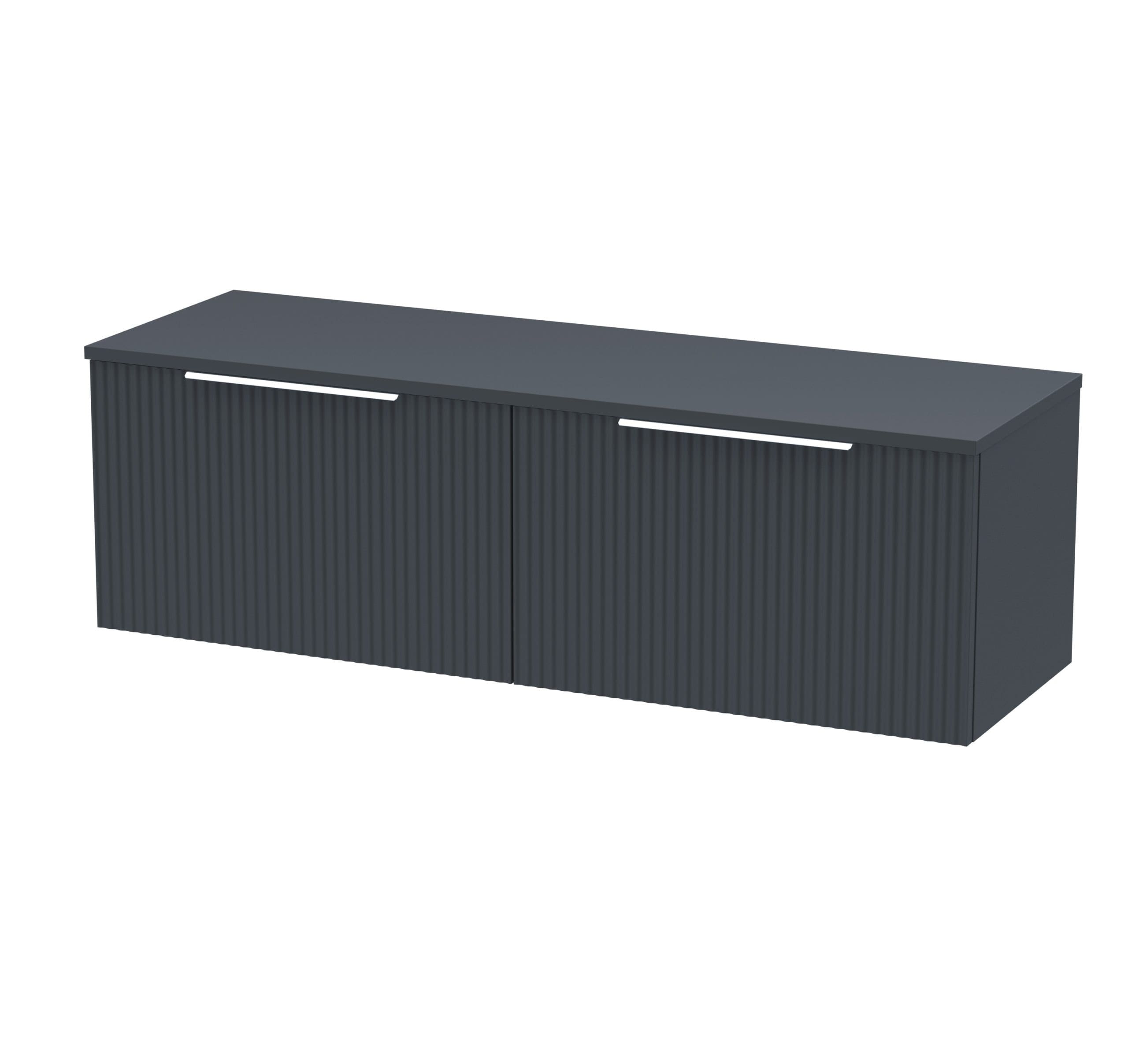 Stylish dark grey bathroom storage cabinet with ribbed sliding doors from Bubly Bathrooms. Perfect for modern bathrooms, offering sleek design and ample storage space.