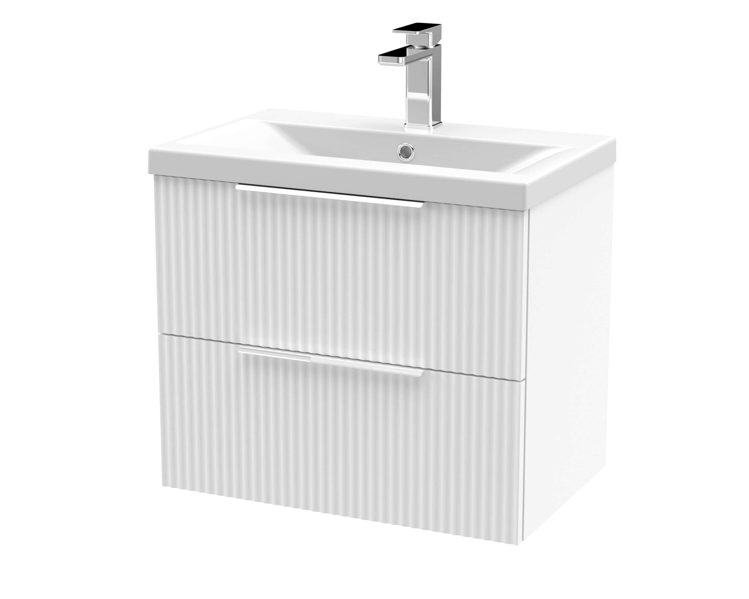 Modern white bathroom vanity with integrated sink and sleek chrome faucet, perfect for contemporary bathroom designs. Perfect for storage and style.