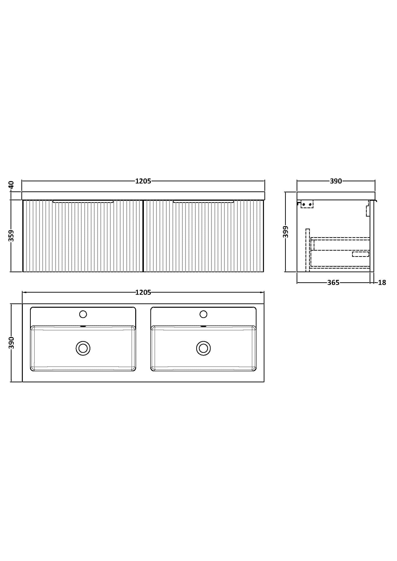 Double sink bathroom vanity with wooden cabinet, modern design, ideal for contemporary bathrooms, featuring two basins for efficient use, measurements included for fitting and installation.